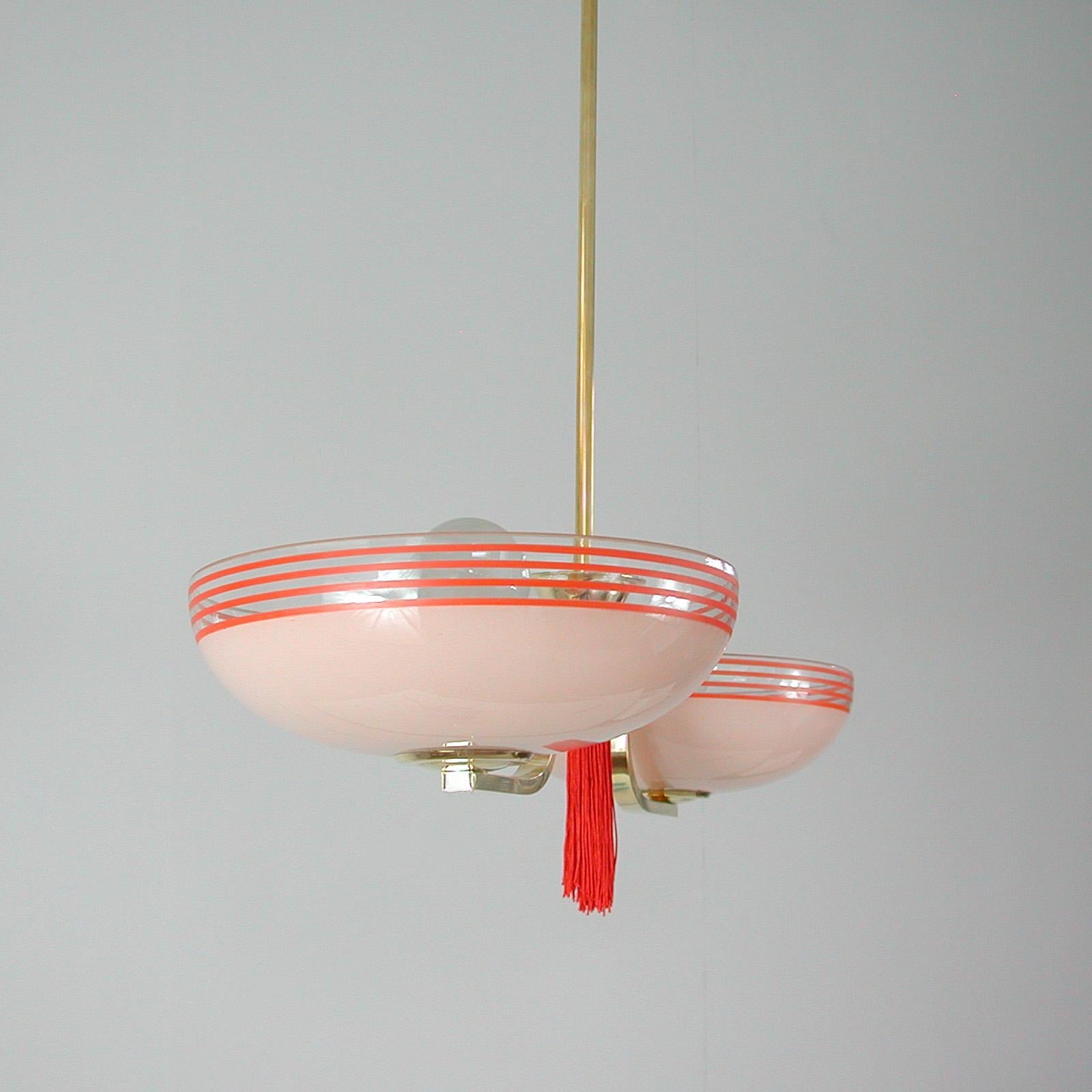 German 1930s Pale Pink and Red Chandelier 6