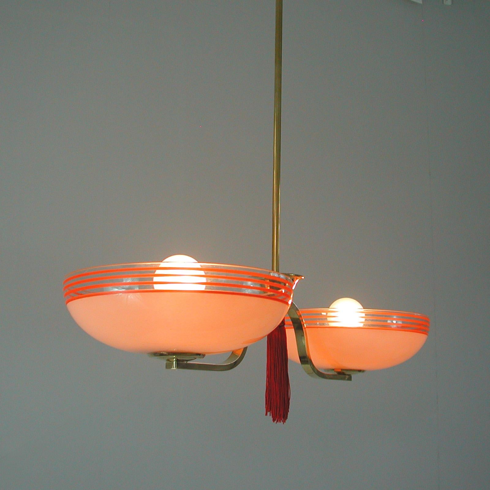 German 1930s Pale Pink and Red Chandelier 7