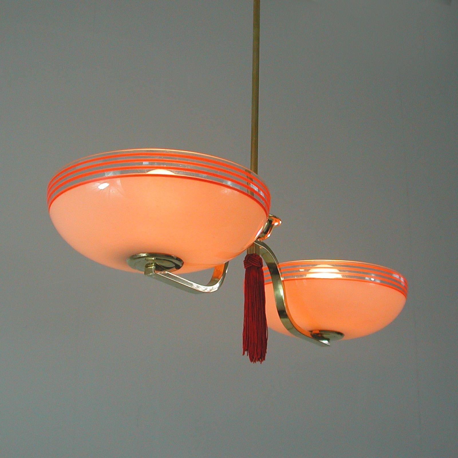 German 1930s Pale Pink and Red Chandelier 10