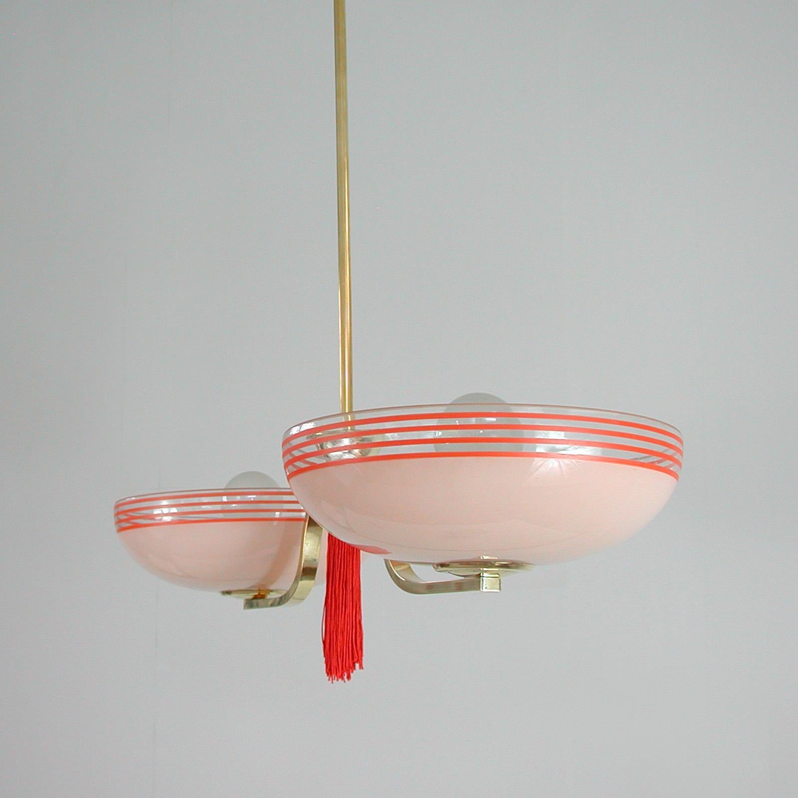 German 1930s Pale Pink and Red Chandelier 11