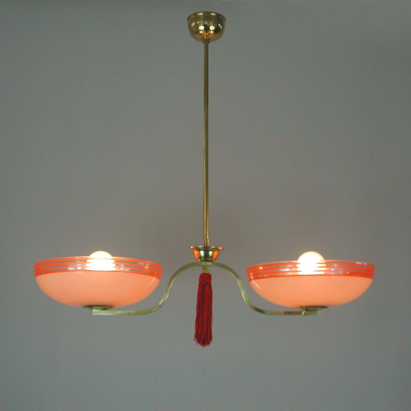 German 1930s Pale Pink and Red Chandelier In Good Condition In NUEMBRECHT, NRW