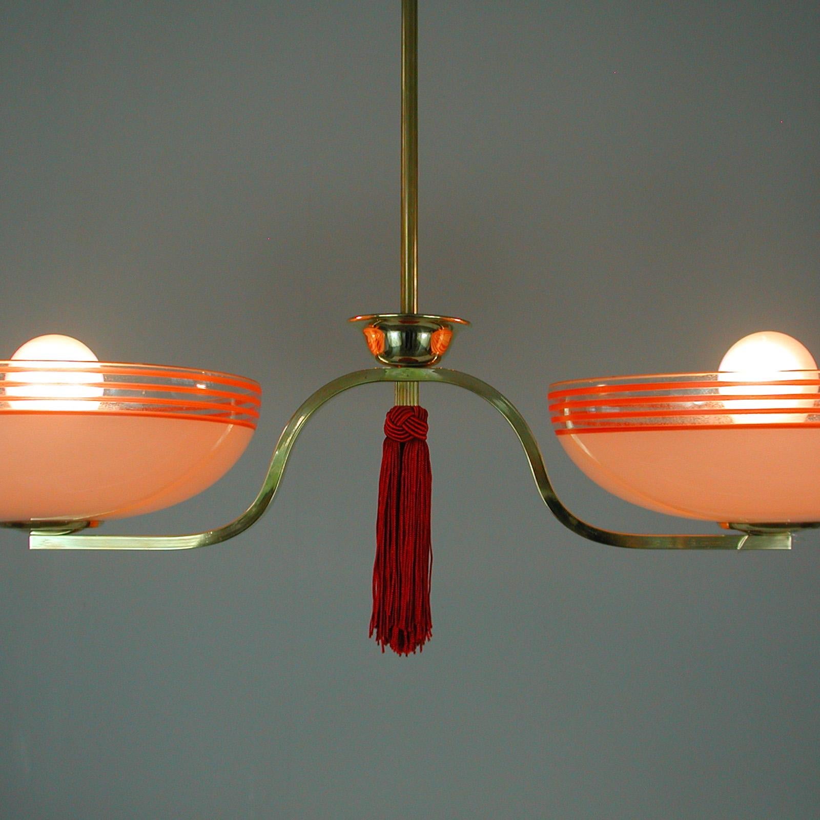 Mid-20th Century German 1930s Pale Pink and Red Chandelier