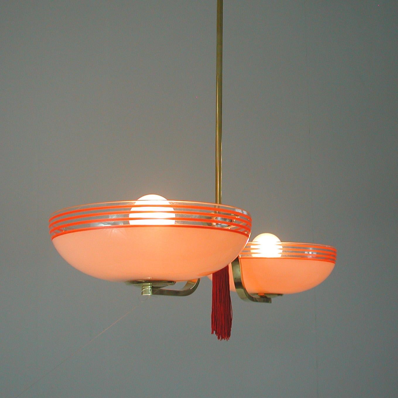 German 1930s Pale Pink and Red Chandelier 3