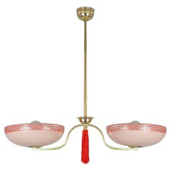 German 1930s Pale Pink and Red Chandelier