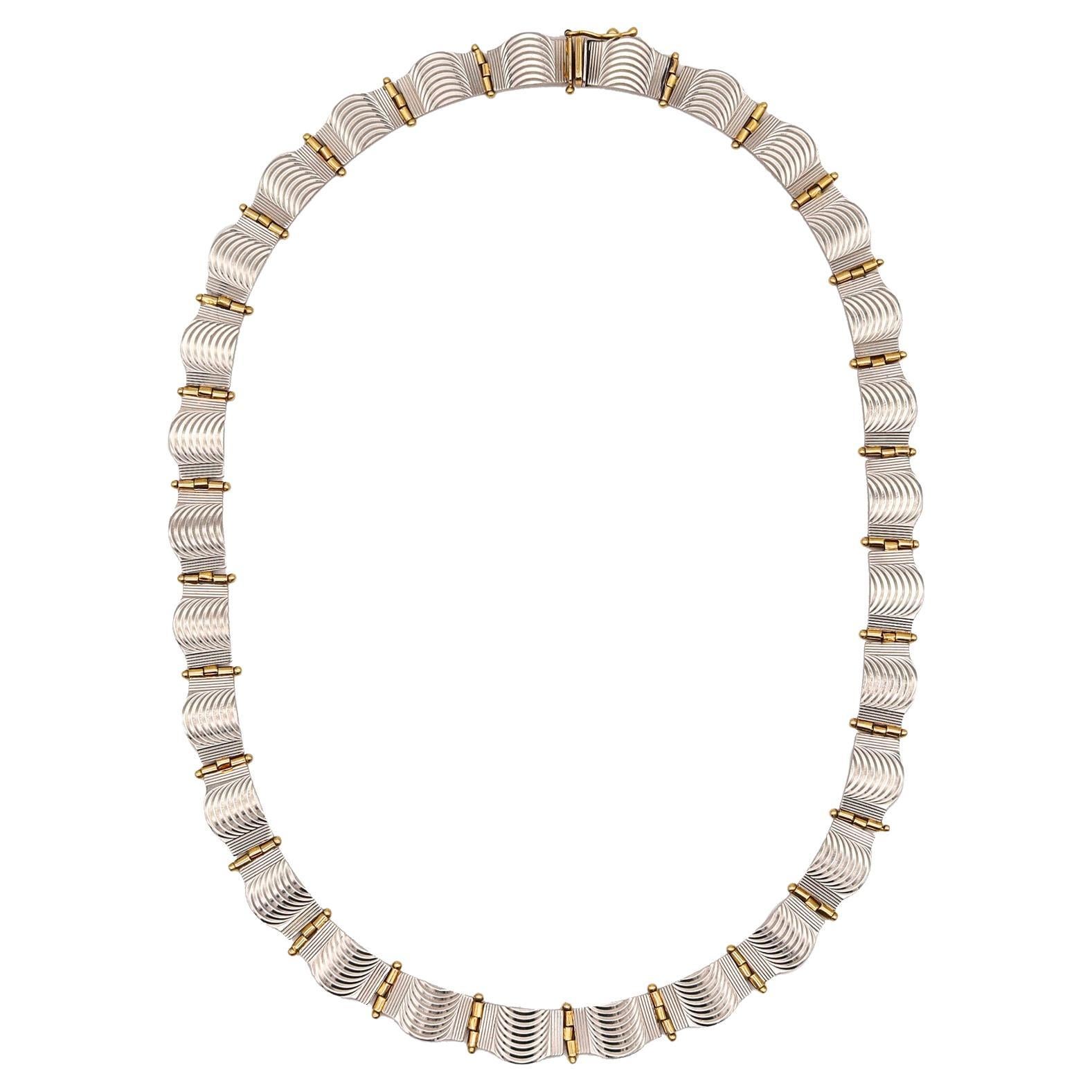German 1935 Art Deco Undulated Patterns Collar Necklace Platinum and 18Kt Gold For Sale