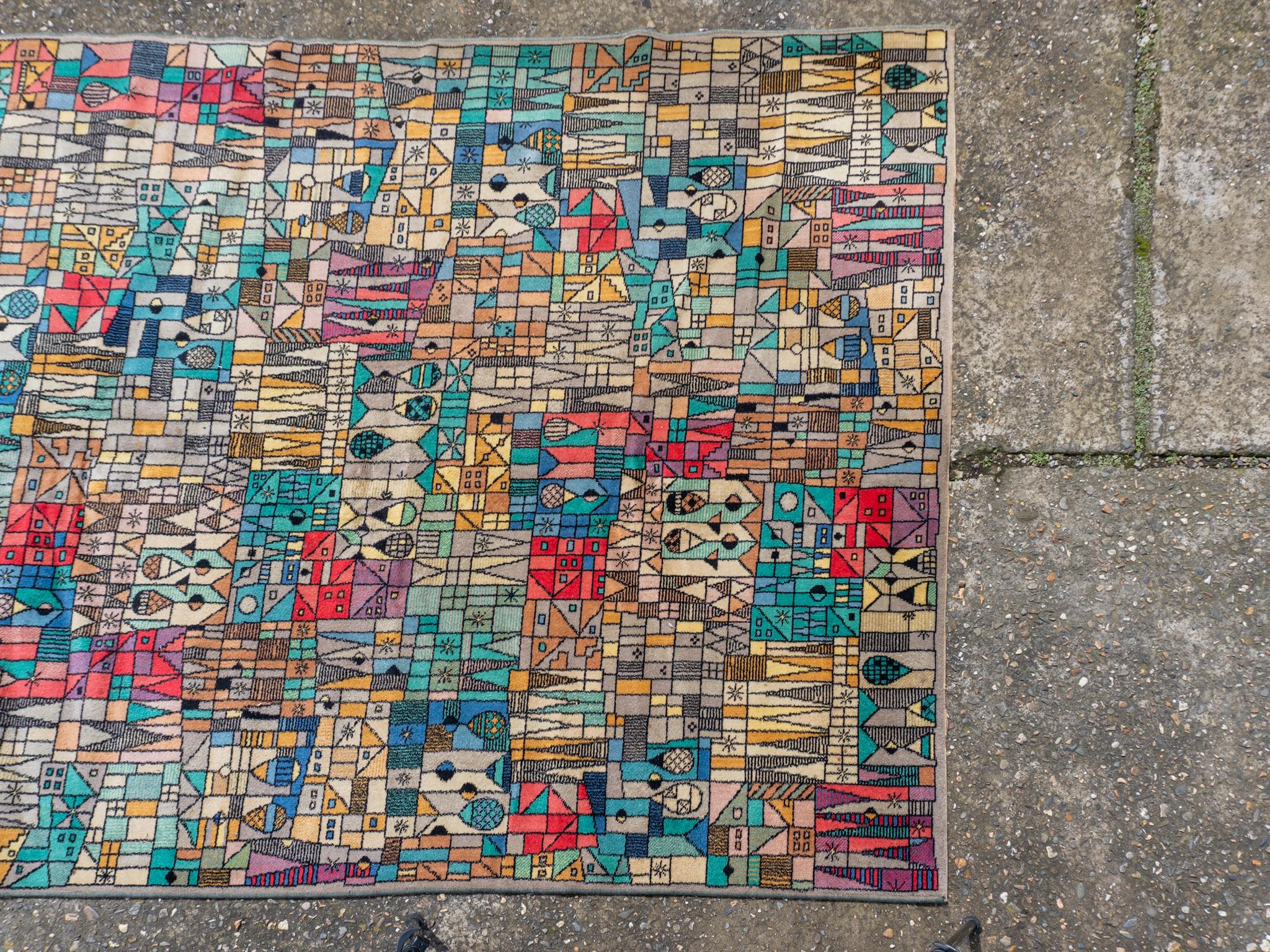German 1960s Designed Wool Blue and Green Pop Art Carpet by Vorwerk In Good Condition For Sale In Antwerp, BE