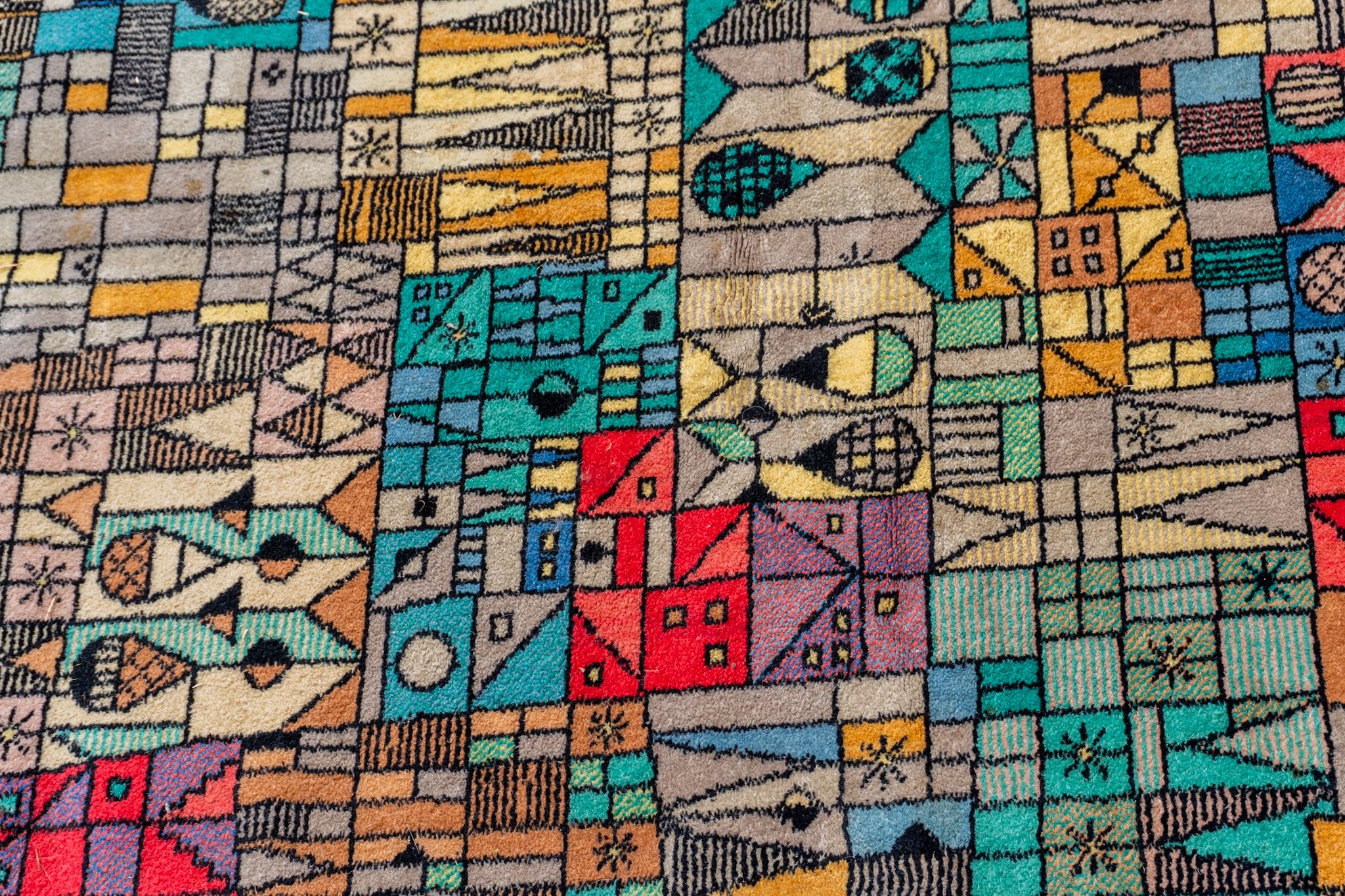 Mid-20th Century German 1960s Designed Wool Blue and Green Pop Art Carpet by Vorwerk For Sale