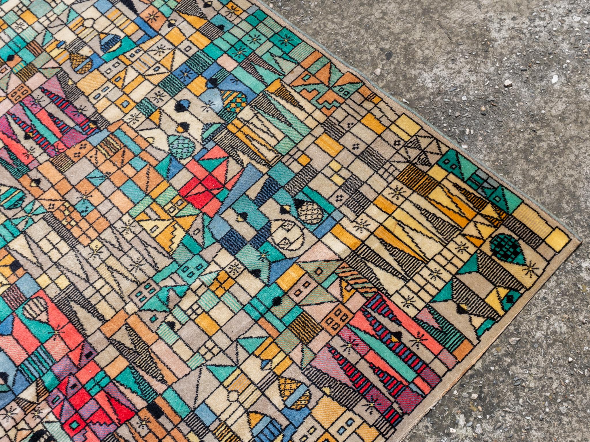 German 1960s Designed Wool Blue and Green Pop Art Carpet by Vorwerk For Sale 1