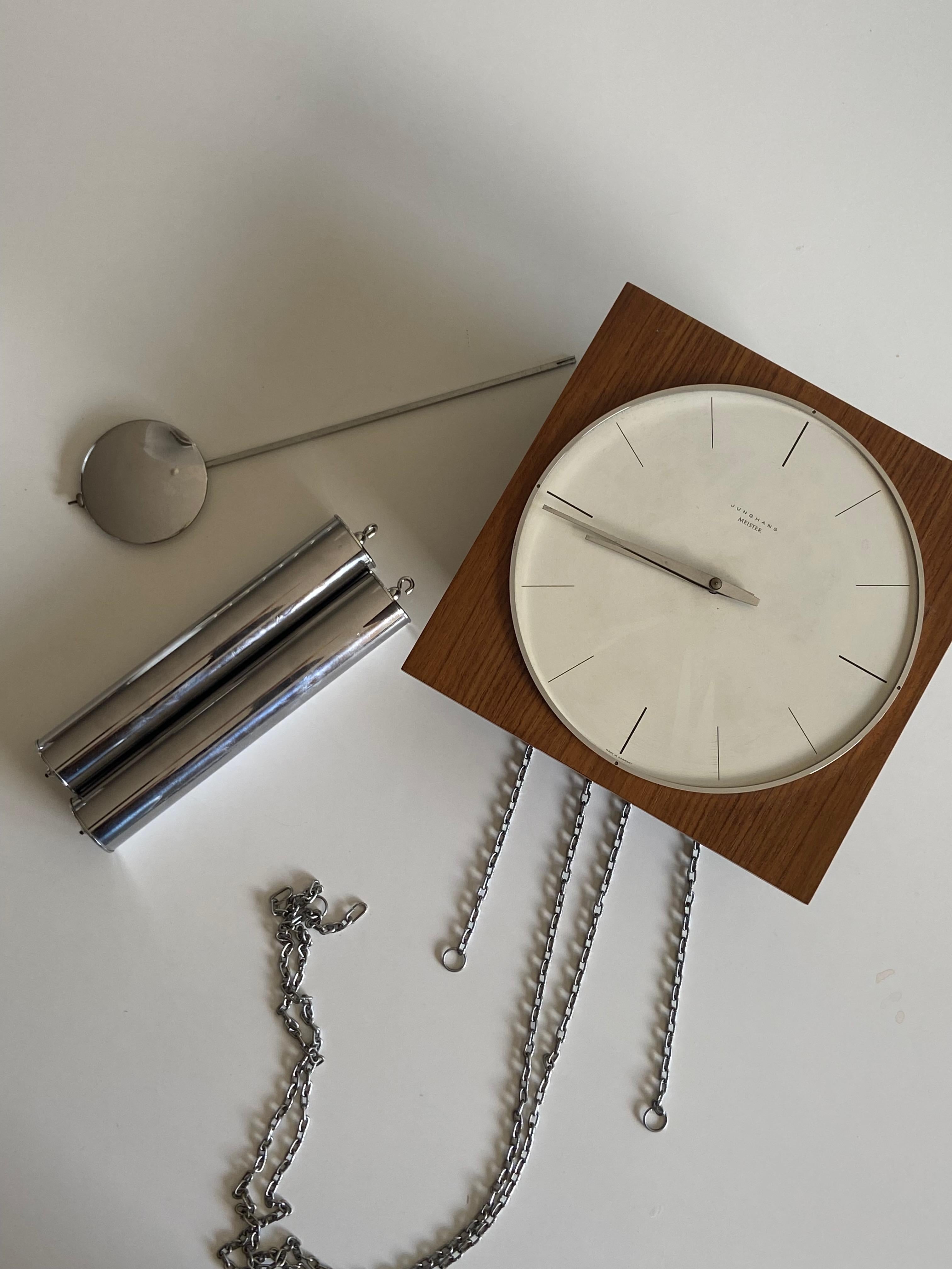 German 1960s Junghans Meister Pendulum + Weights + Gong Wall Clock 3