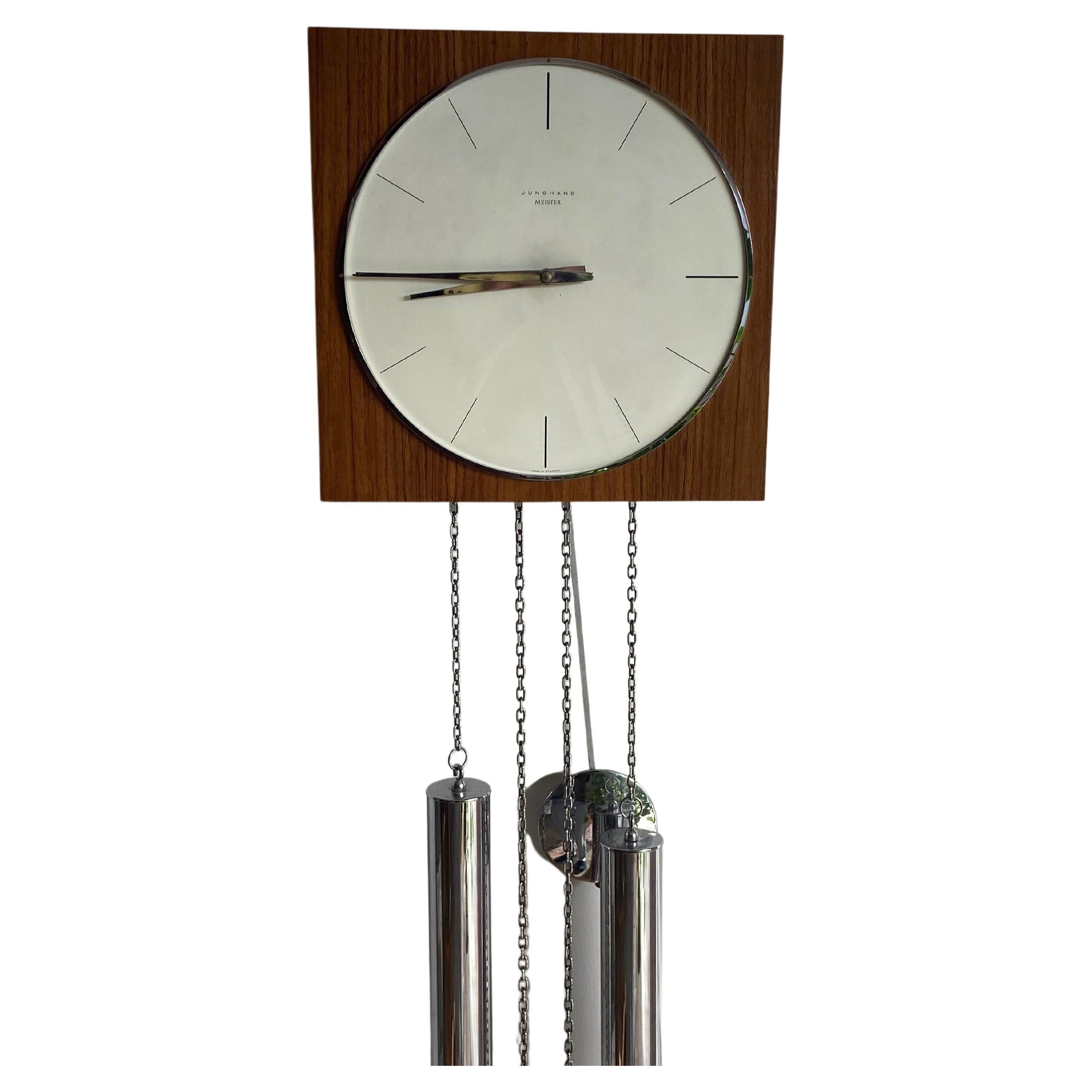 German 1960s Junghans Meister Pendulum + Weights + Gong Wall Clock