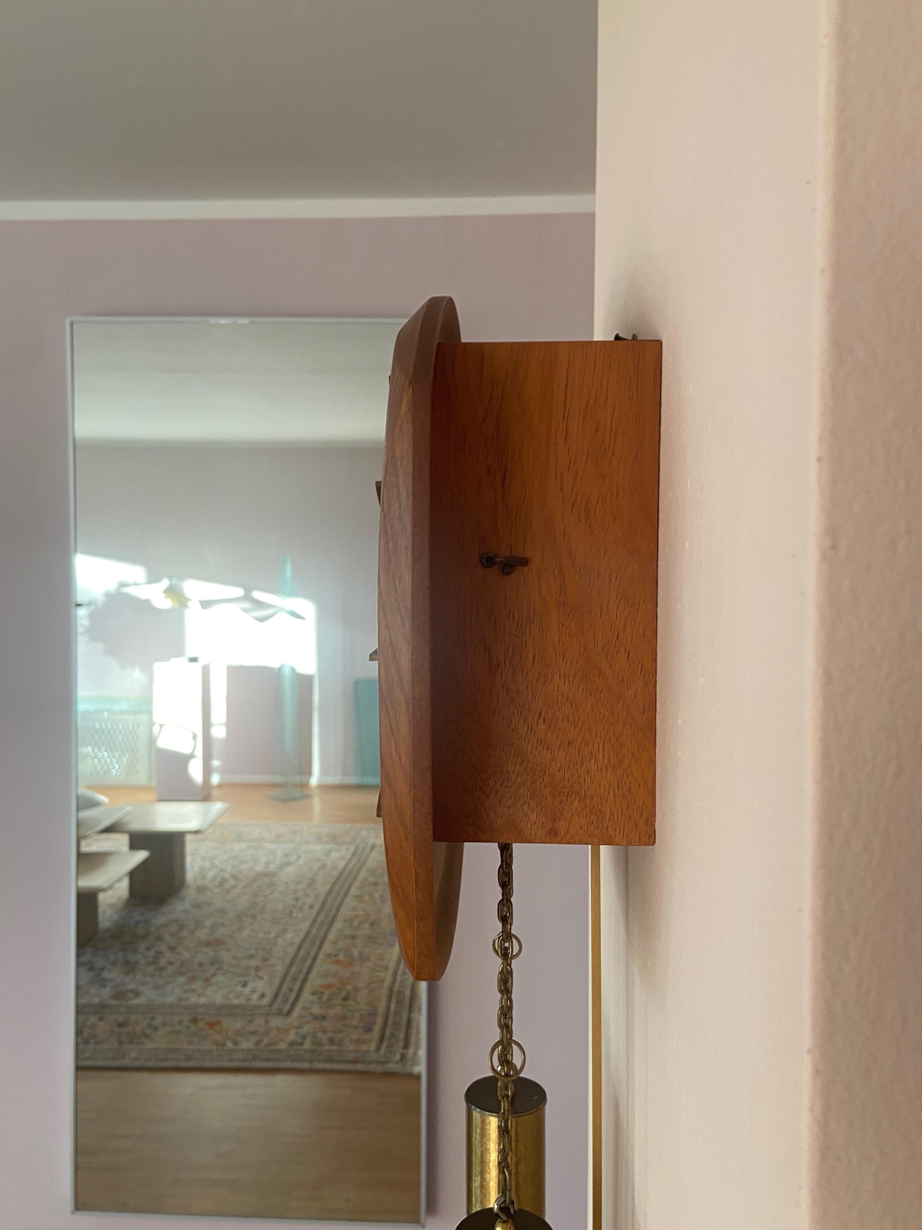 German 1960s Junghans Pendulum + Weights + Gong Wall Clock 1