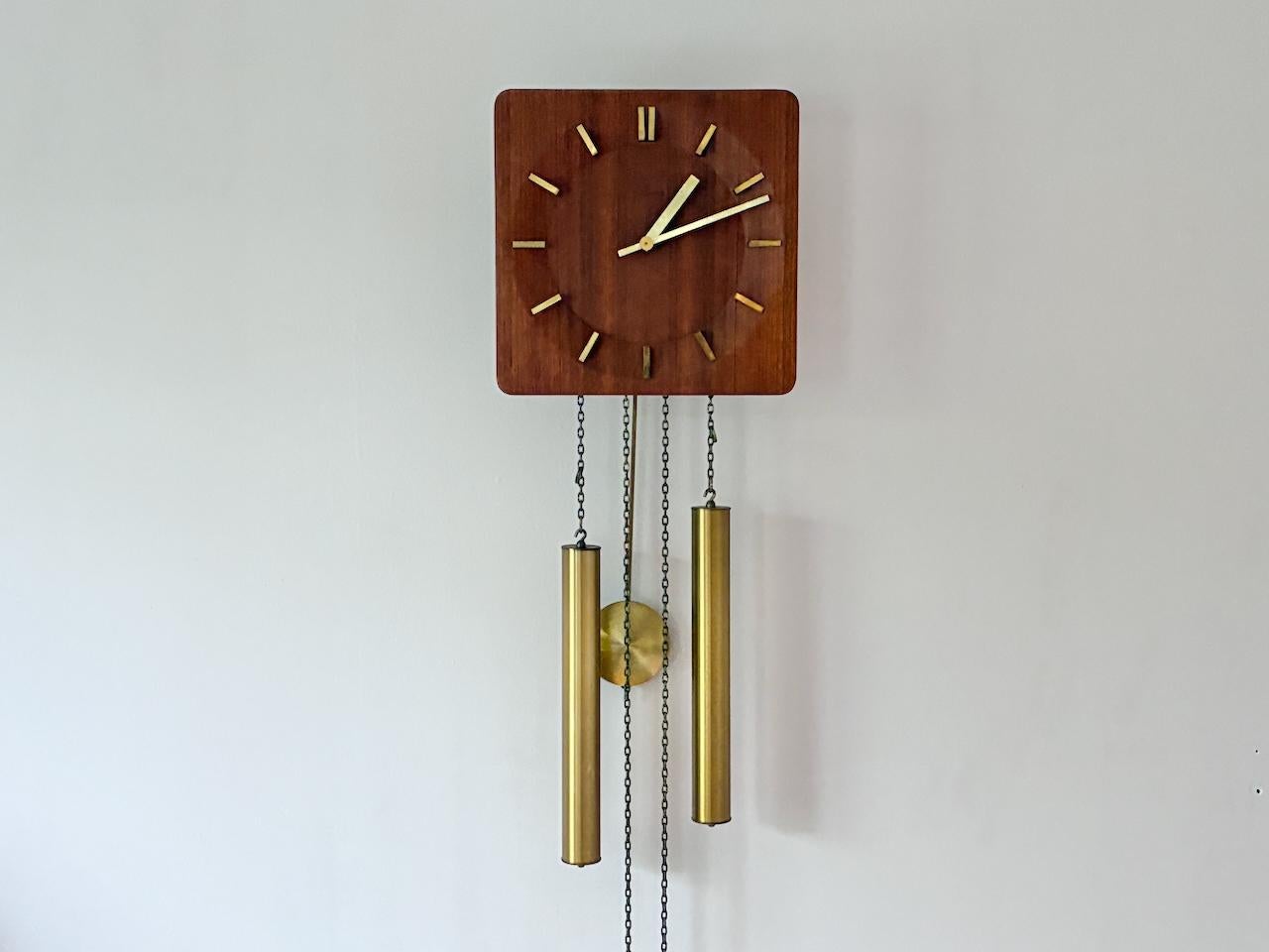 Reloj de pared alemán Junghans de los años 60 con péndulo + pesas + gong en venta 3
