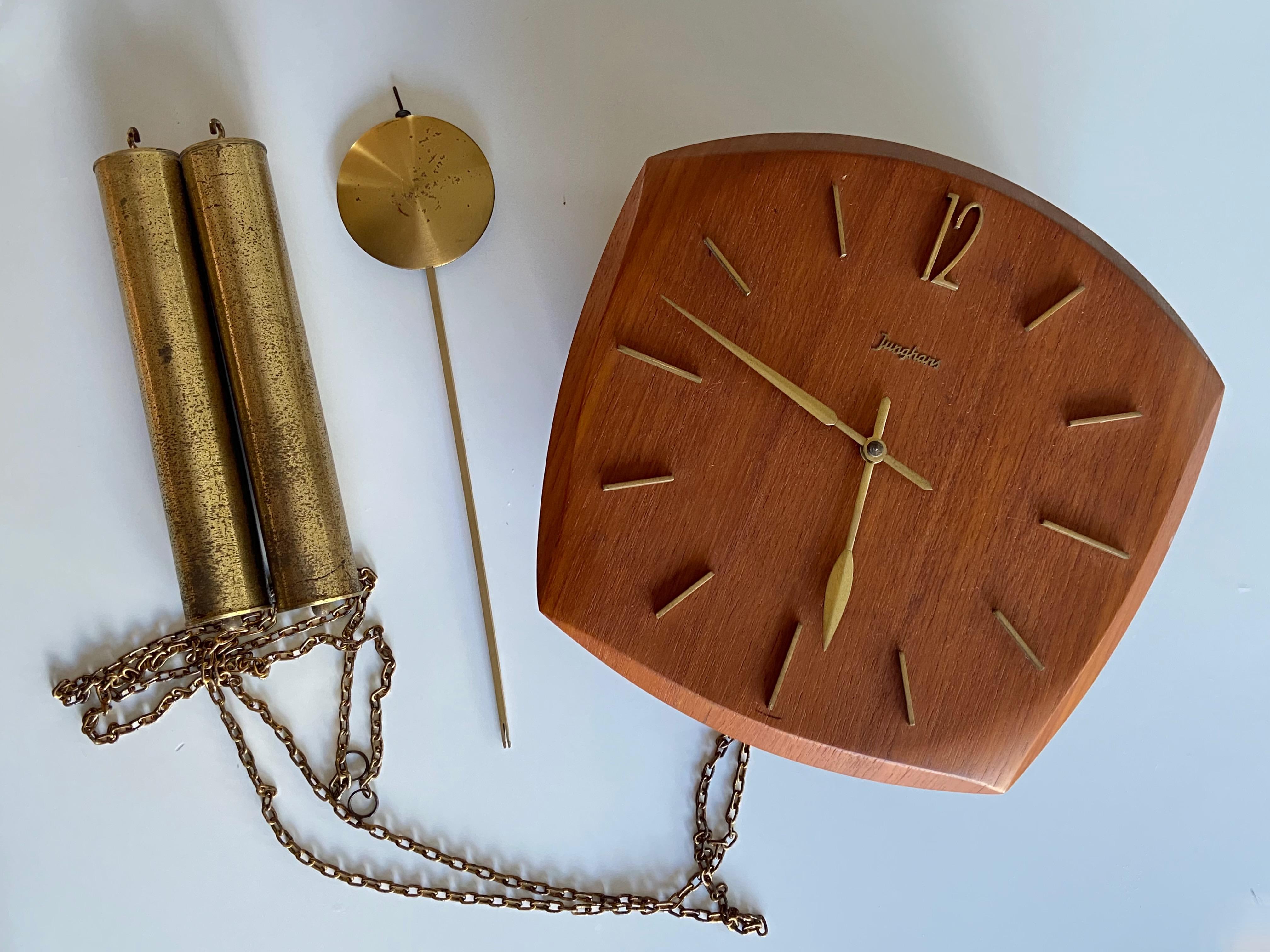 German 1960s Junghans Pendulum + Weights + Gong Wall Clock 2