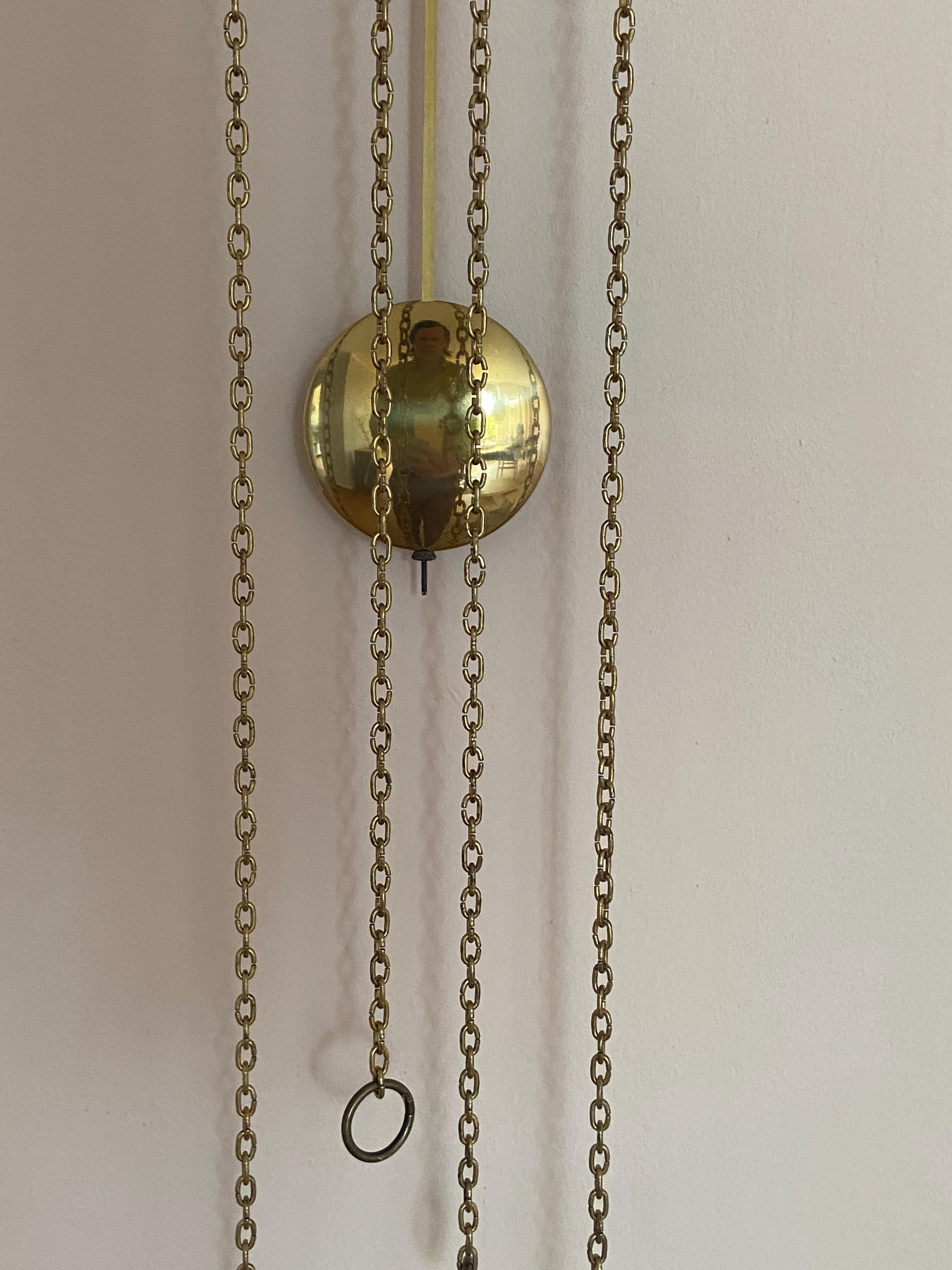 German 1960s Junghans Pendulum + Weights + Gong Wall Clock For Sale 2