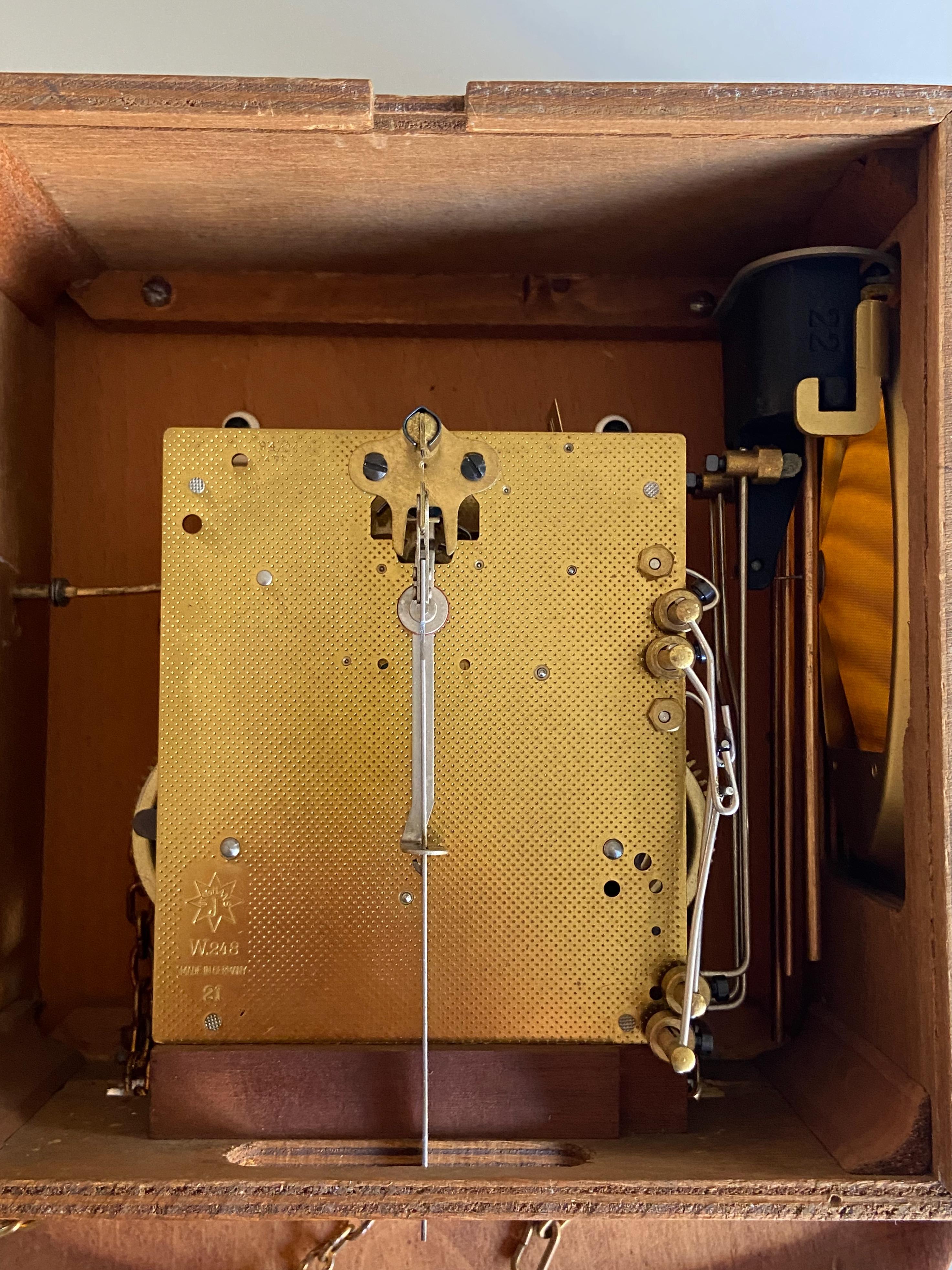 German 1960s Junghans Pendulum + Weights + Gong Wall Clock 3