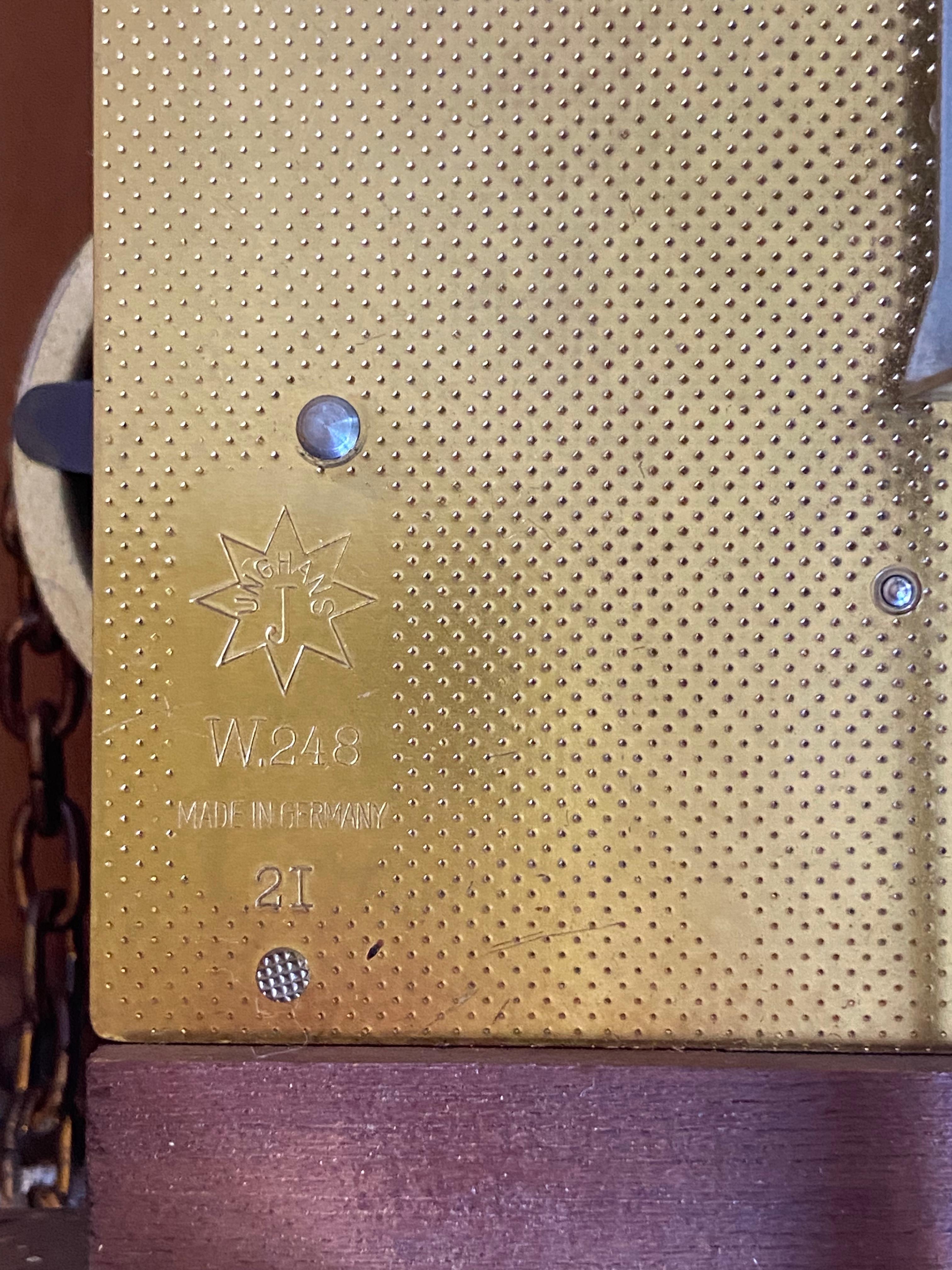 German 1960s Junghans Pendulum + Weights + Gong Wall Clock 4