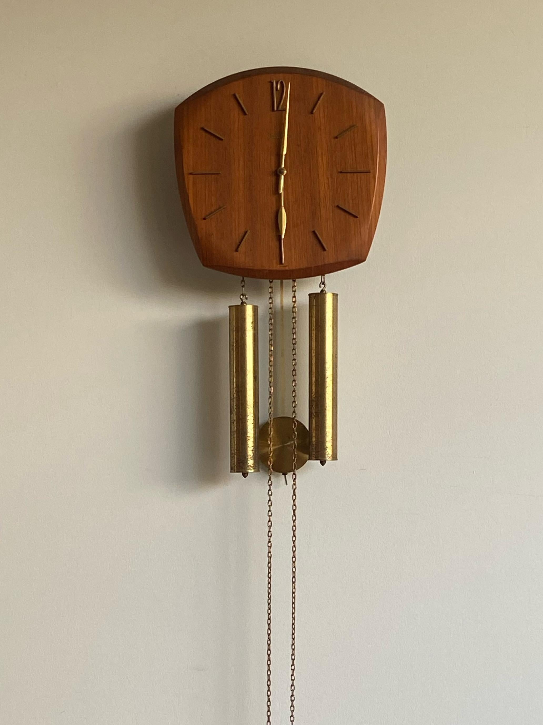 German 1960s Junghans Pendulum + Weights + Gong Wall Clock 6
