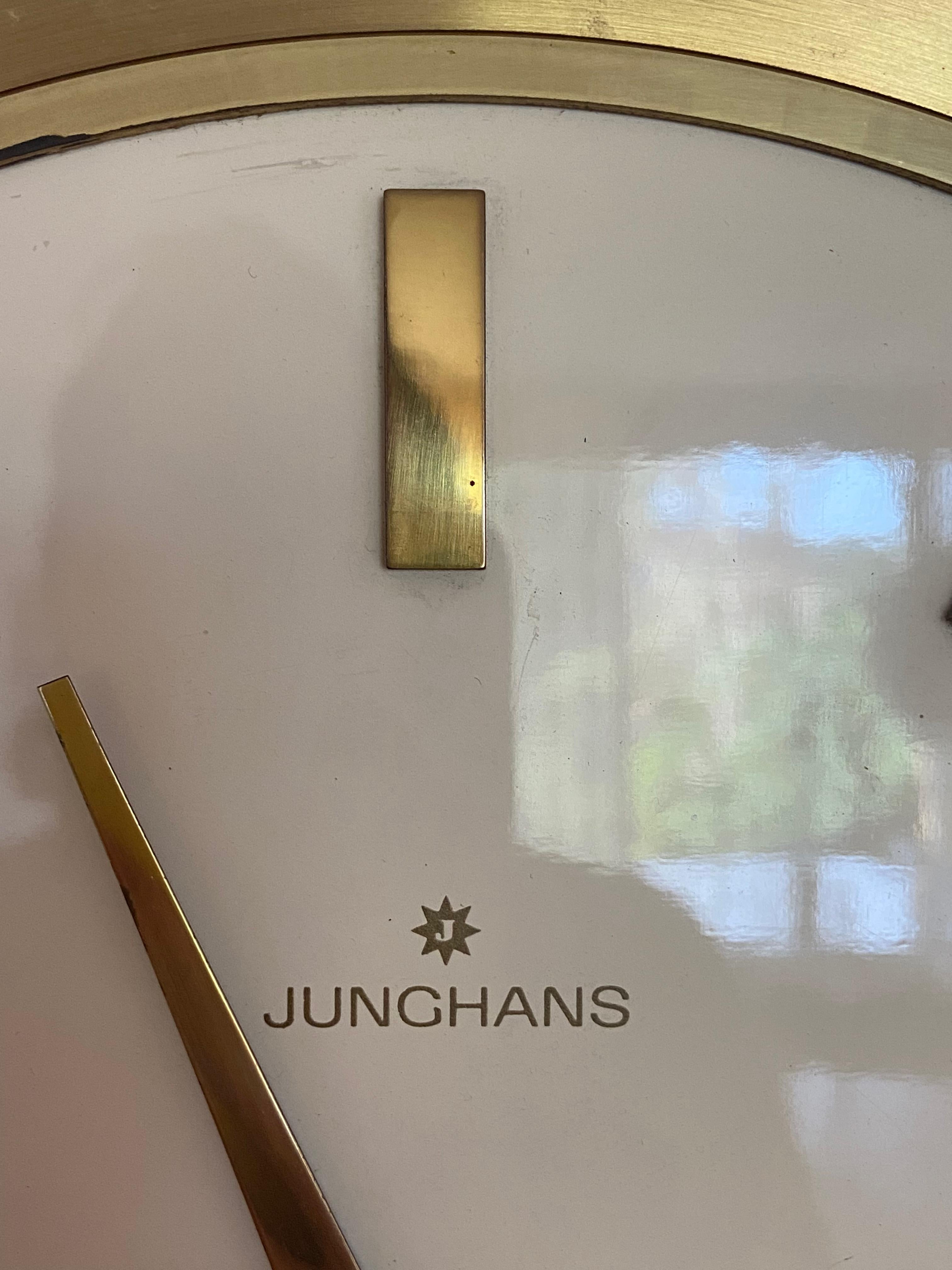 German 1960s Junghans Pendulum + Weights + Gong Wall Clock For Sale 6