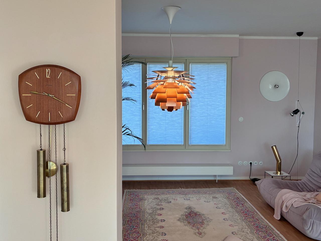 German 1960s Junghans Pendulum + Weights + Gong Wall Clock For Sale 9