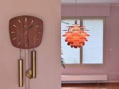 German 1960s Junghans Pendulum + Weights + Gong Wall Clock