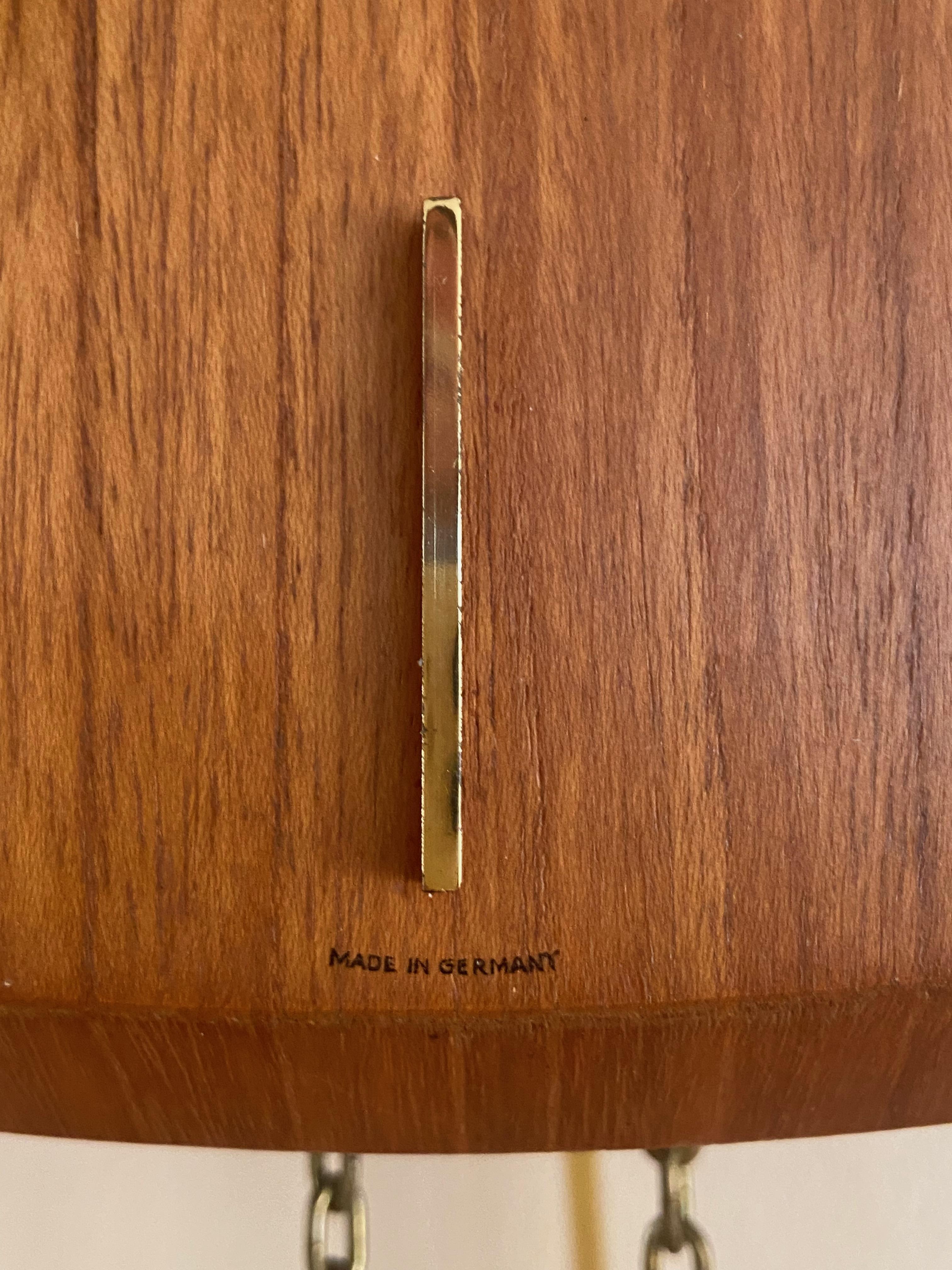 Brass German 1960s Junghans Pendulum + Weights + Gong Wall Clock For Sale