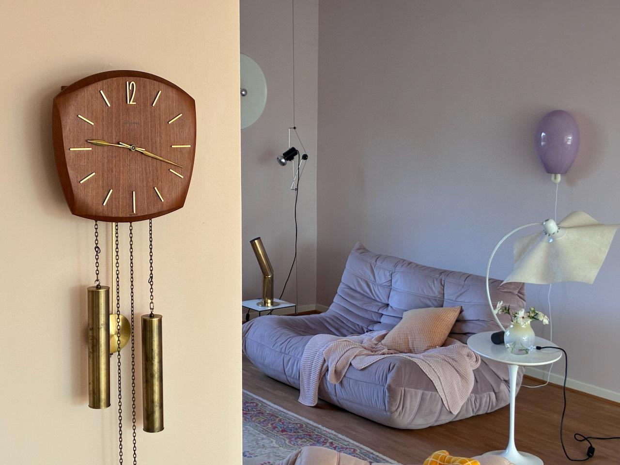 Pendule + Poids + Horloge murale Junghans allemande des années 1960 en vente 1
