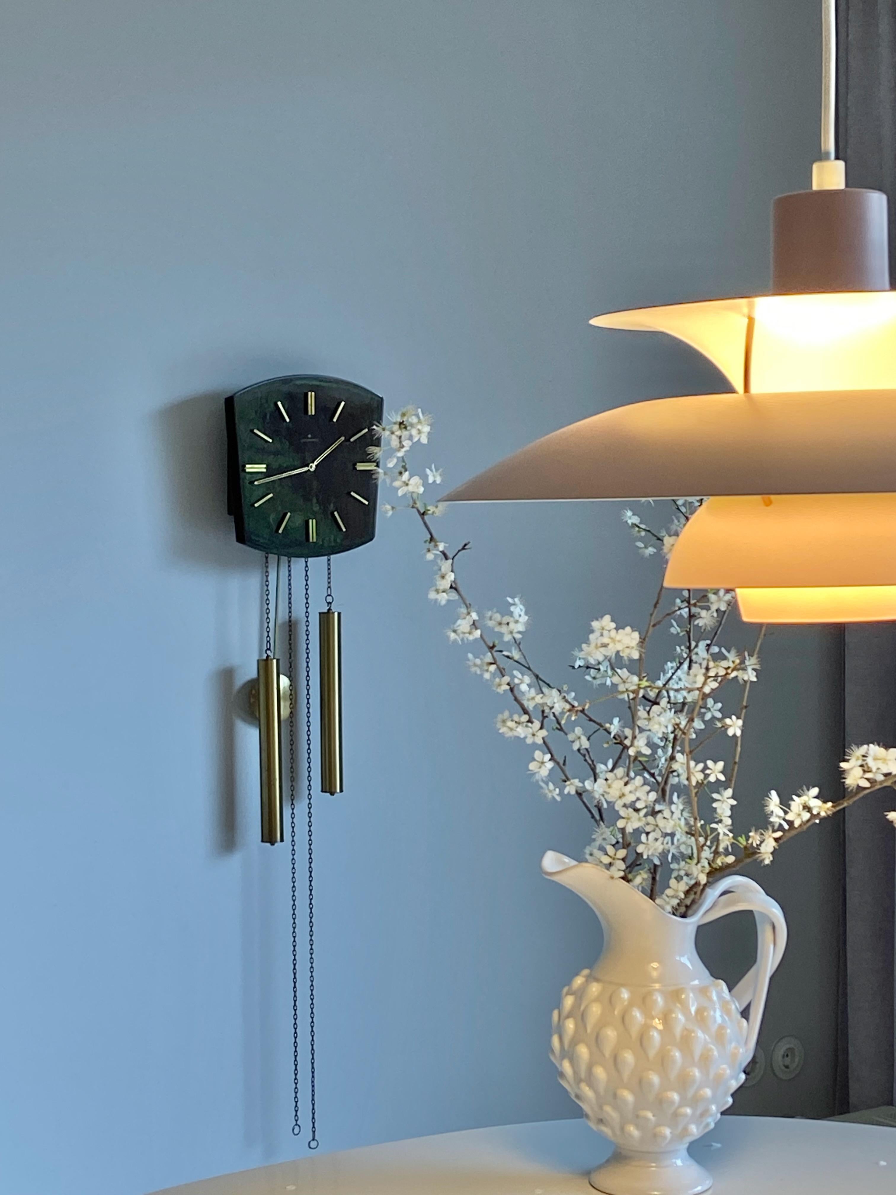 Brass German 1960s Junghans pendulum + weights + gong Wall Clock