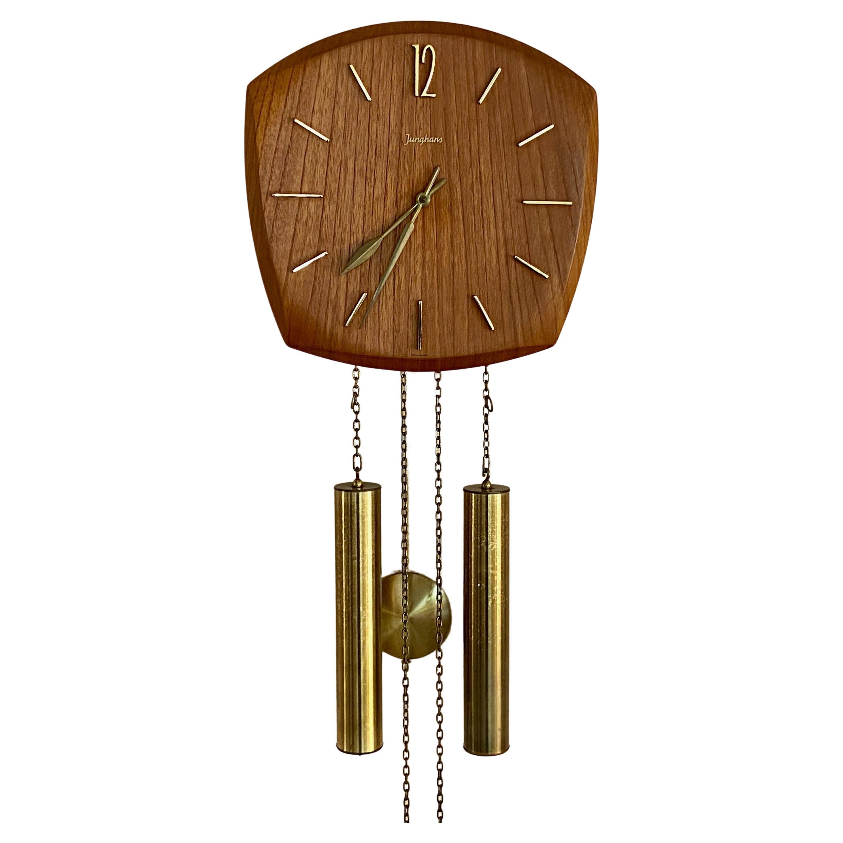 German 1960s Junghans Pendulum + Weights + Gong Wall Clock