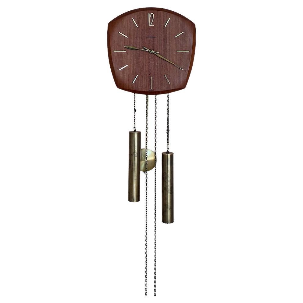 Deutsche Junghans Pendelleuchte + Gewichte + Gong Wanduhr, 1960er Jahre