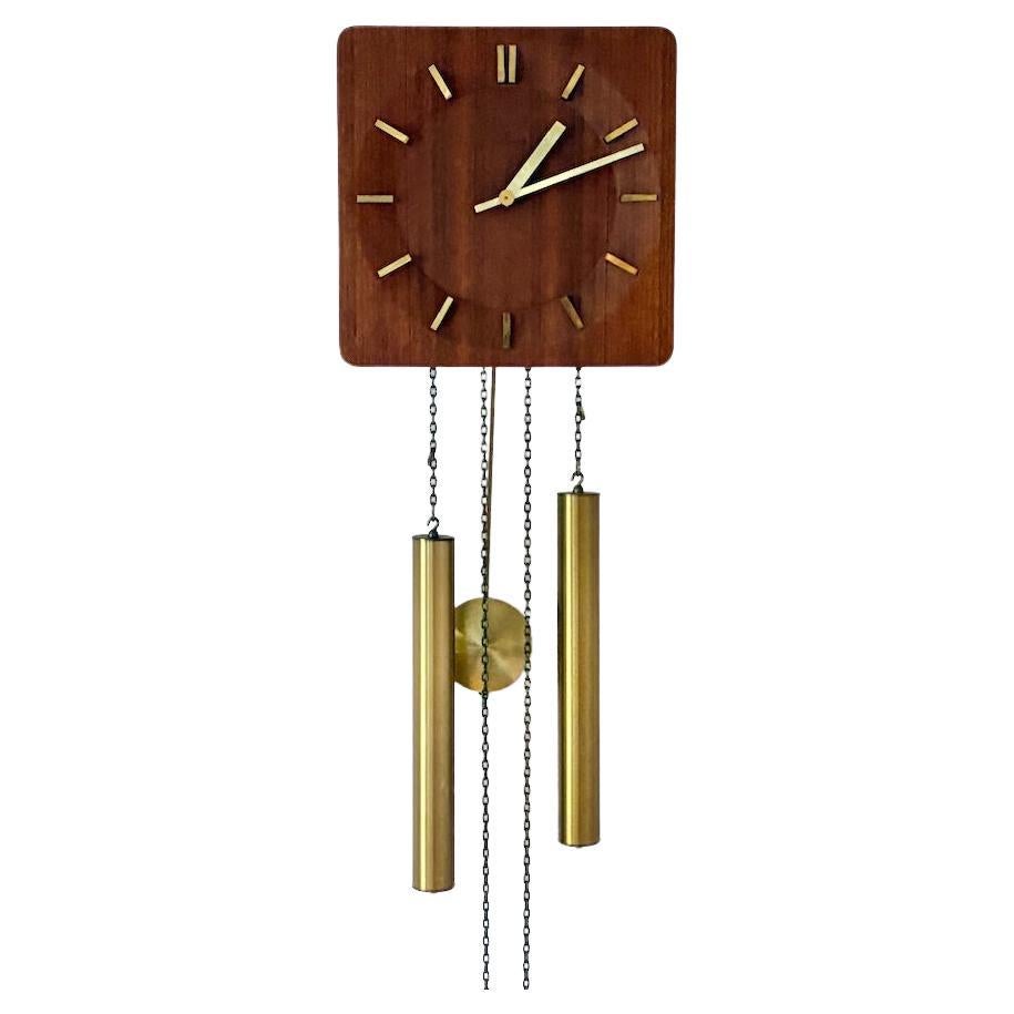 Deutsche Junghans Pendelleuchte + Gewichte + Gong Wanduhr, 1960er Jahre