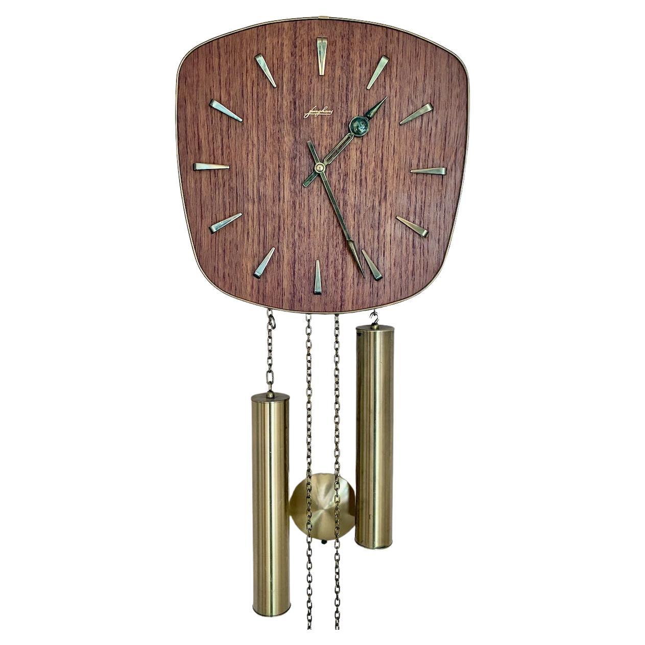 Deutsche Junghans Pendelleuchte + Gewichte + Gong Wanduhr, 1960er Jahre