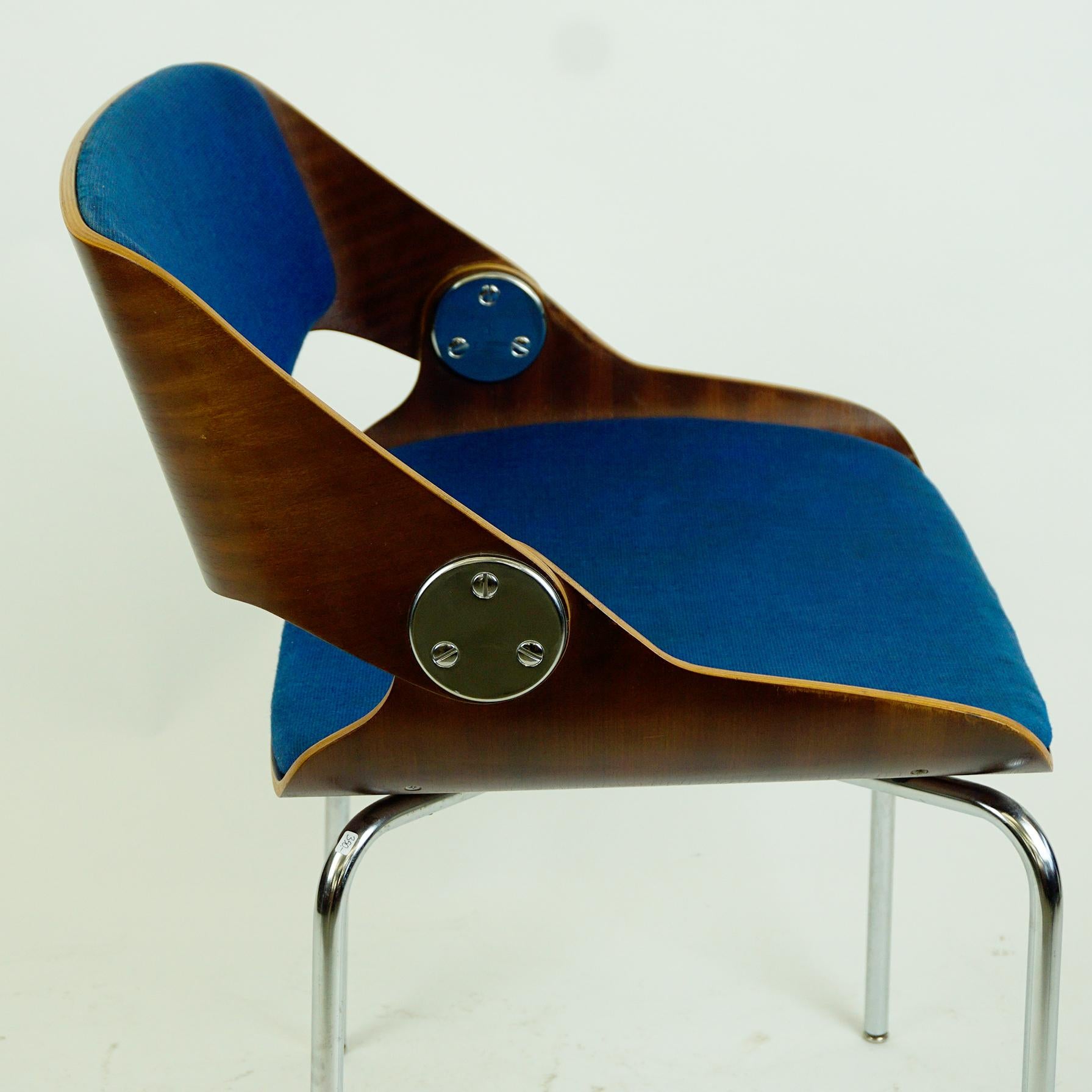German 1960s Plywood and blue Fabric Chair by Eugen Schmidt for Soloform 3
