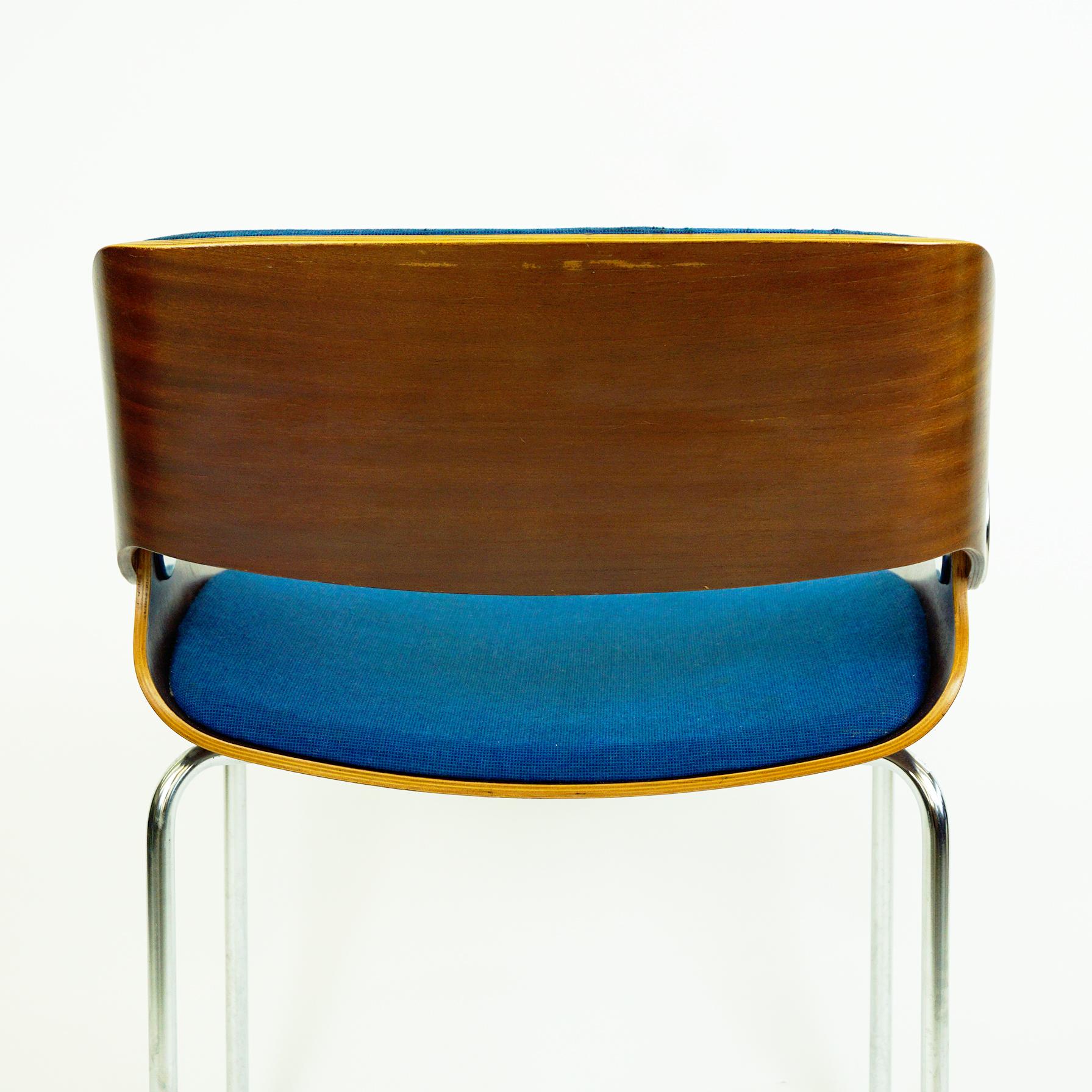 German 1960s Plywood and blue Fabric Chair by Eugen Schmidt for Soloform 4