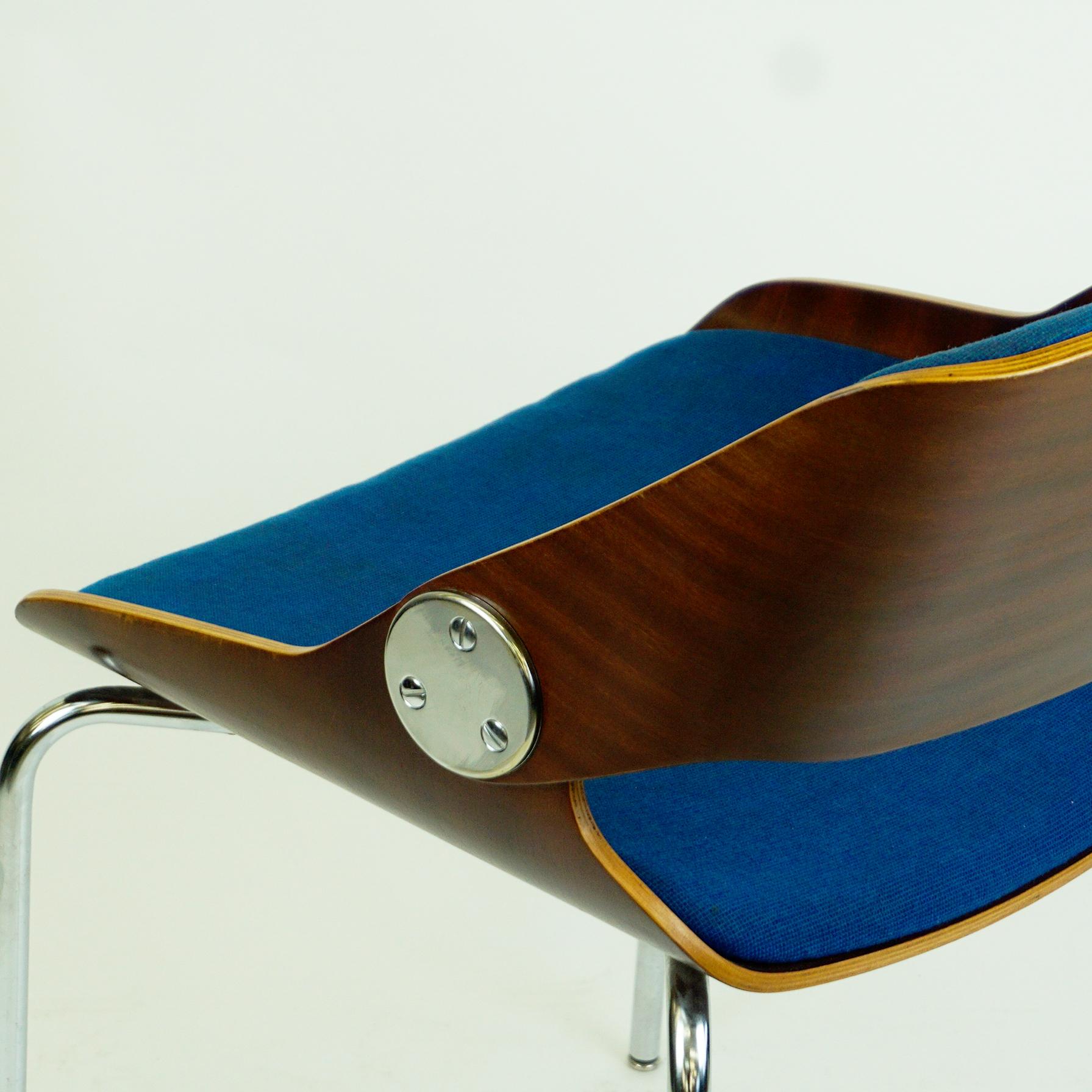 German 1960s Plywood and blue Fabric Chair by Eugen Schmidt for Soloform 5