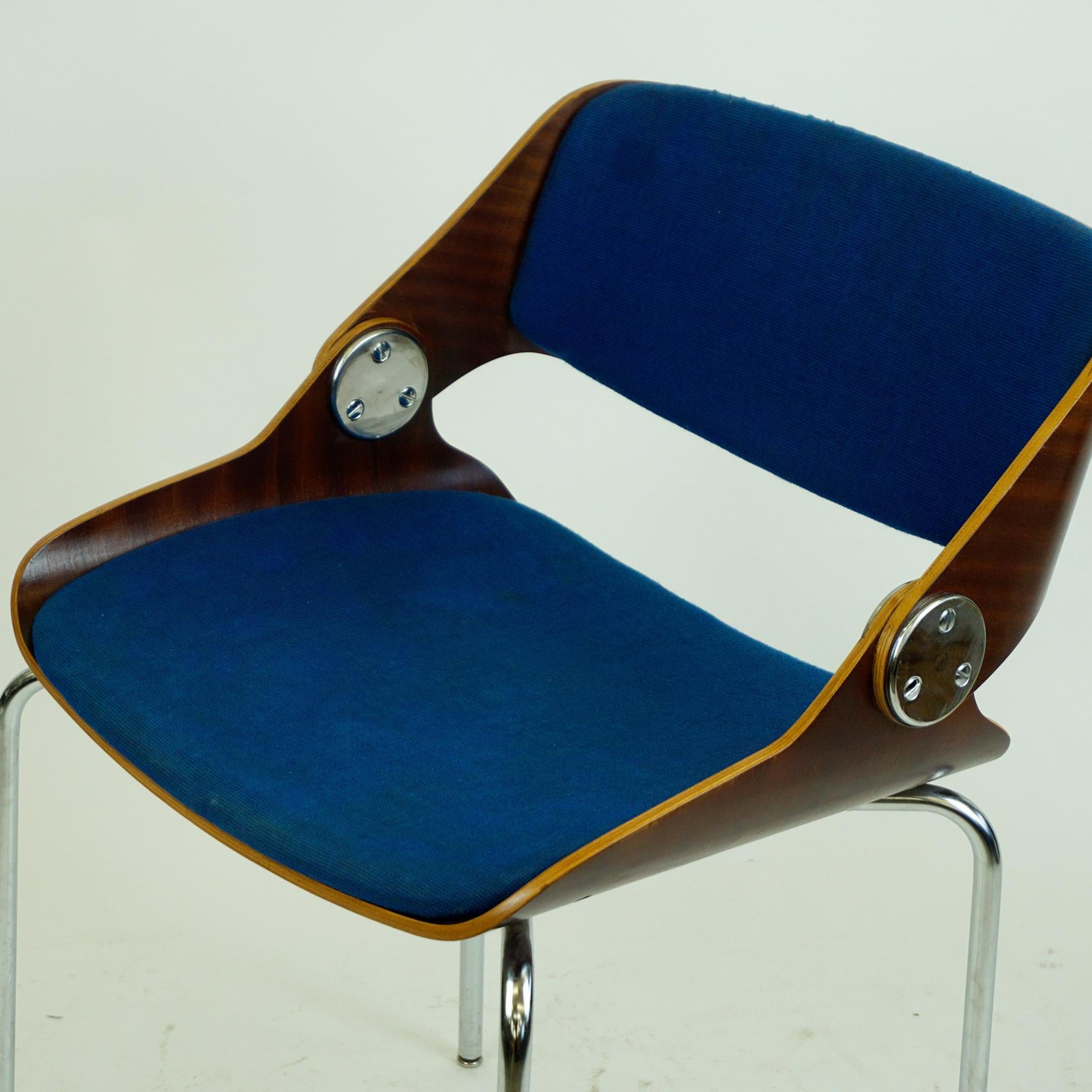 German 1960s Plywood and blue Fabric Chair by Eugen Schmidt for Soloform 6