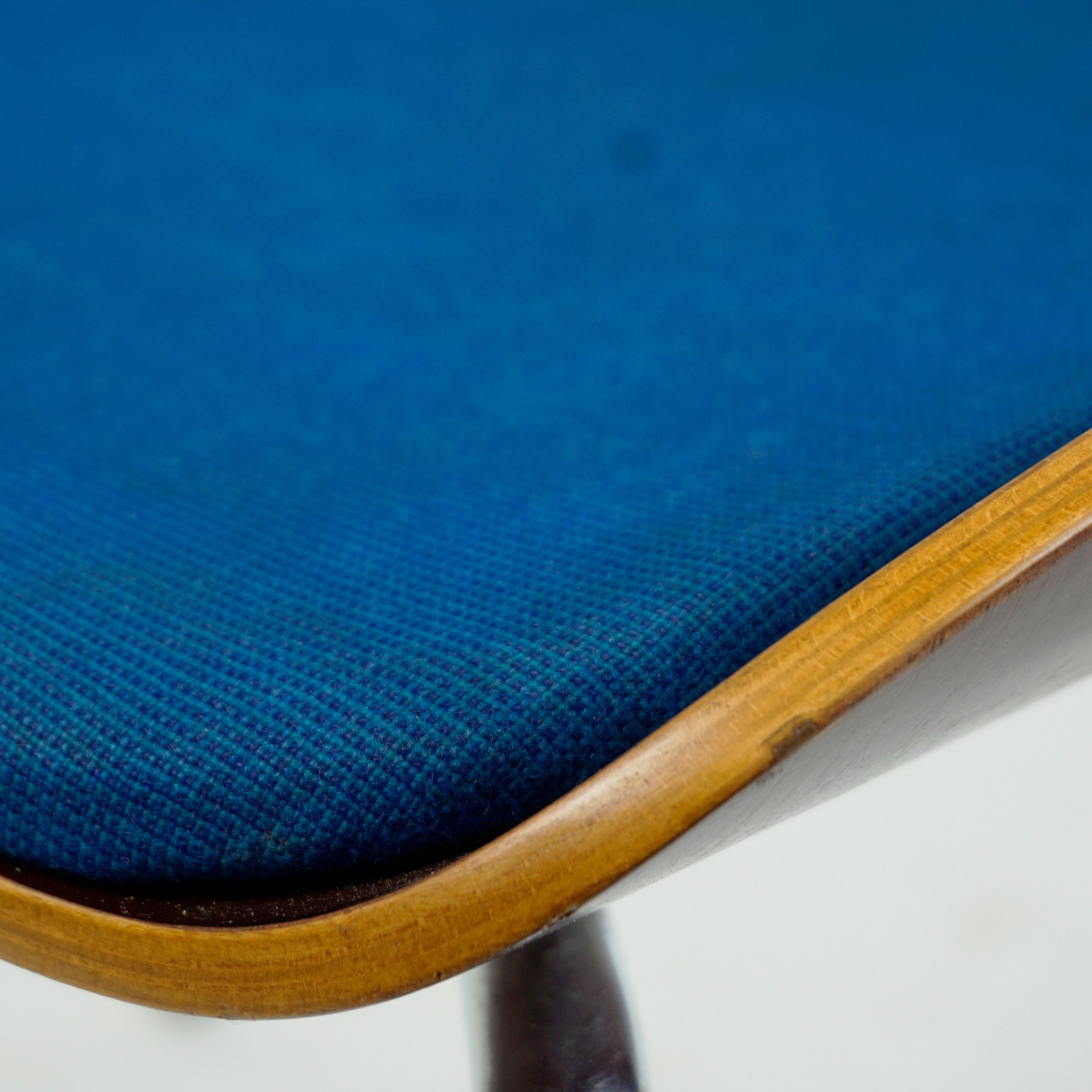 German 1960s Plywood and blue Fabric Chair by Eugen Schmidt for Soloform 7
