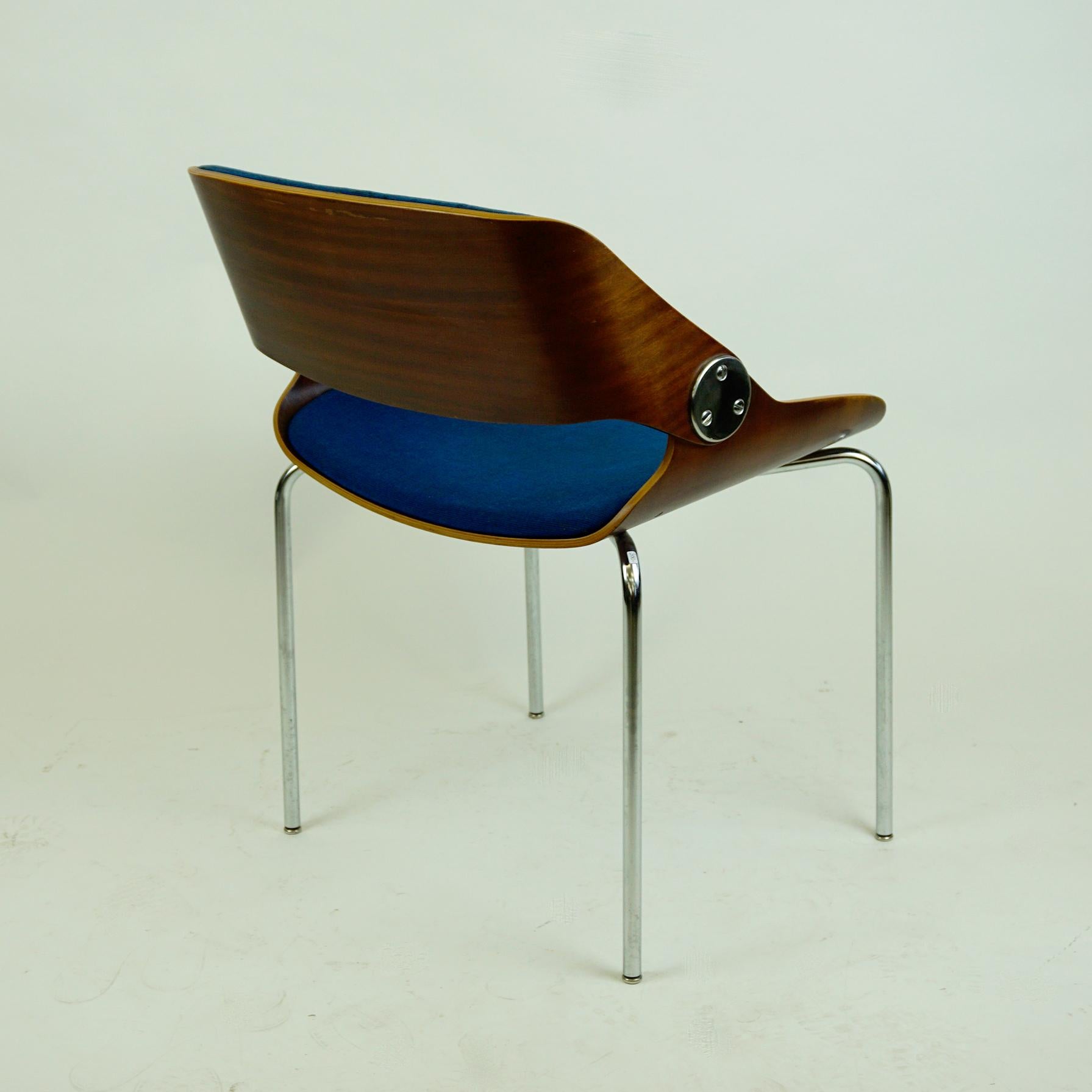 Space Age German 1960s Plywood and blue Fabric Chair by Eugen Schmidt for Soloform