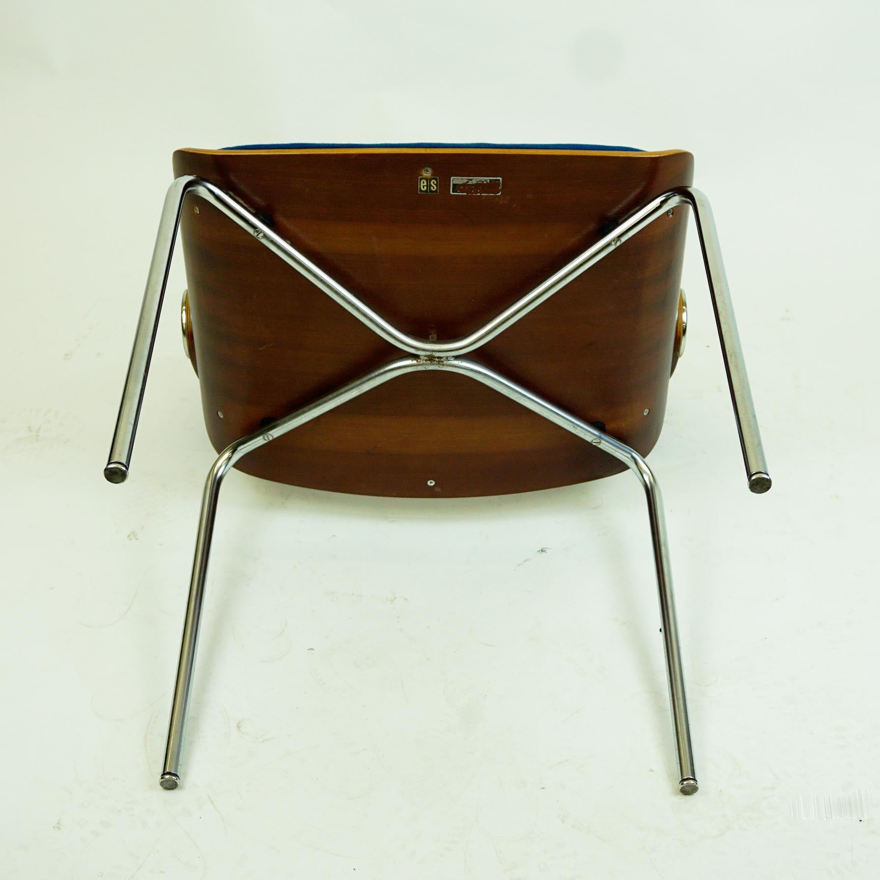 Metal German 1960s Plywood and blue Fabric Chair by Eugen Schmidt for Soloform