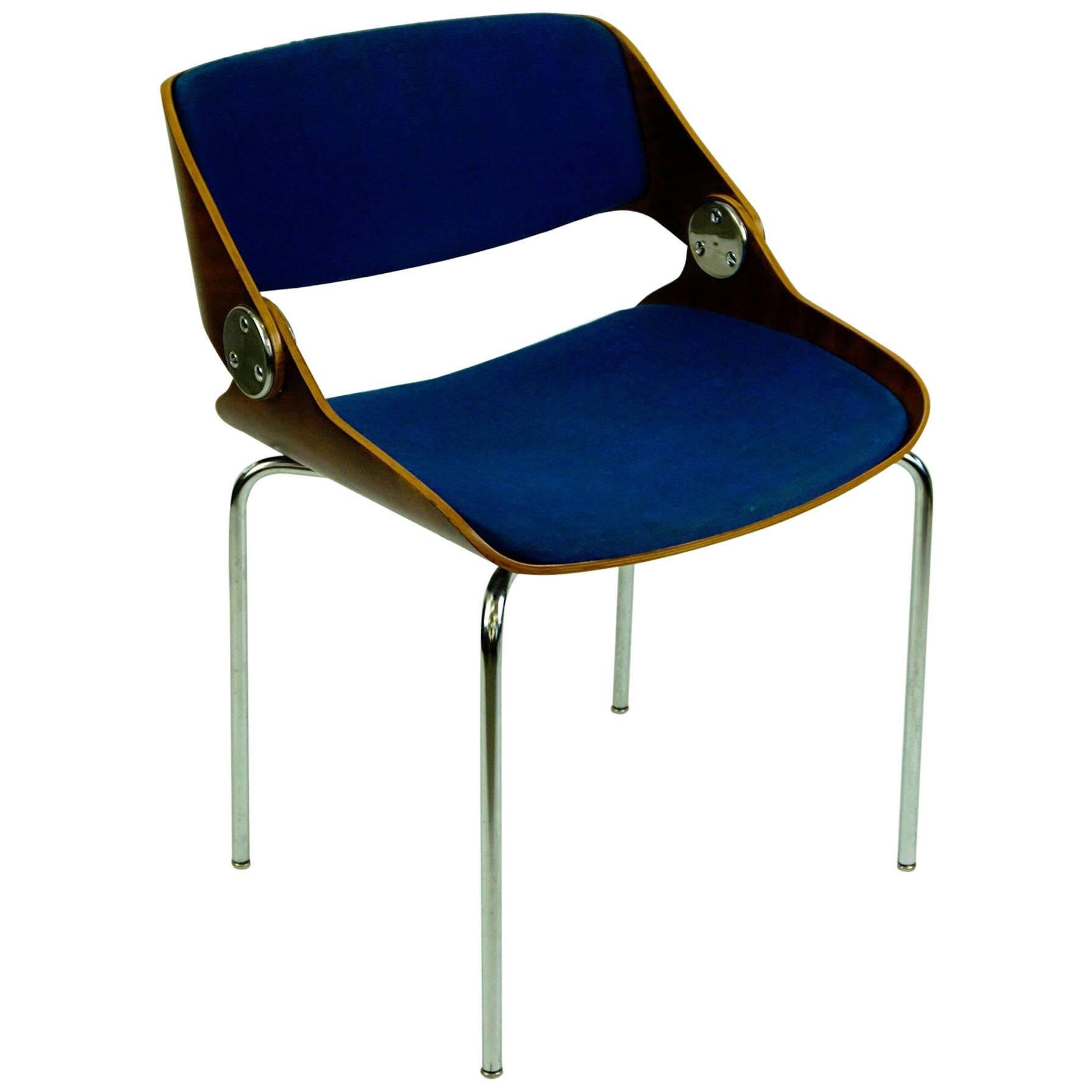German 1960s Plywood and blue Fabric Chair by Eugen Schmidt for Soloform
