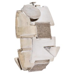 German 1970 Architectural Geometric Bold Bracelet In Solid .925 Sterling Silver