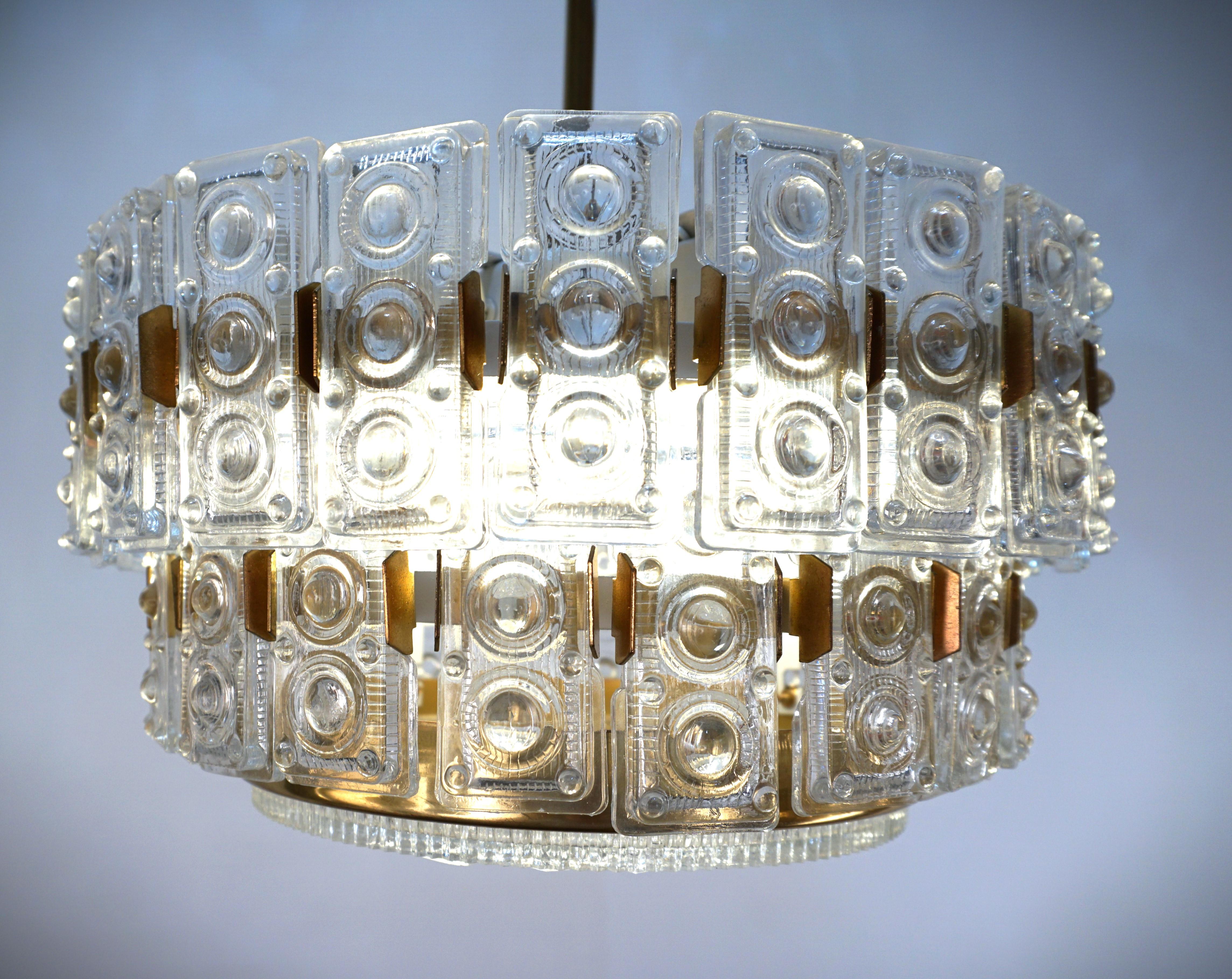 German 1970's Glass and bronze Chandelier In Good Condition In Fairfax, VA