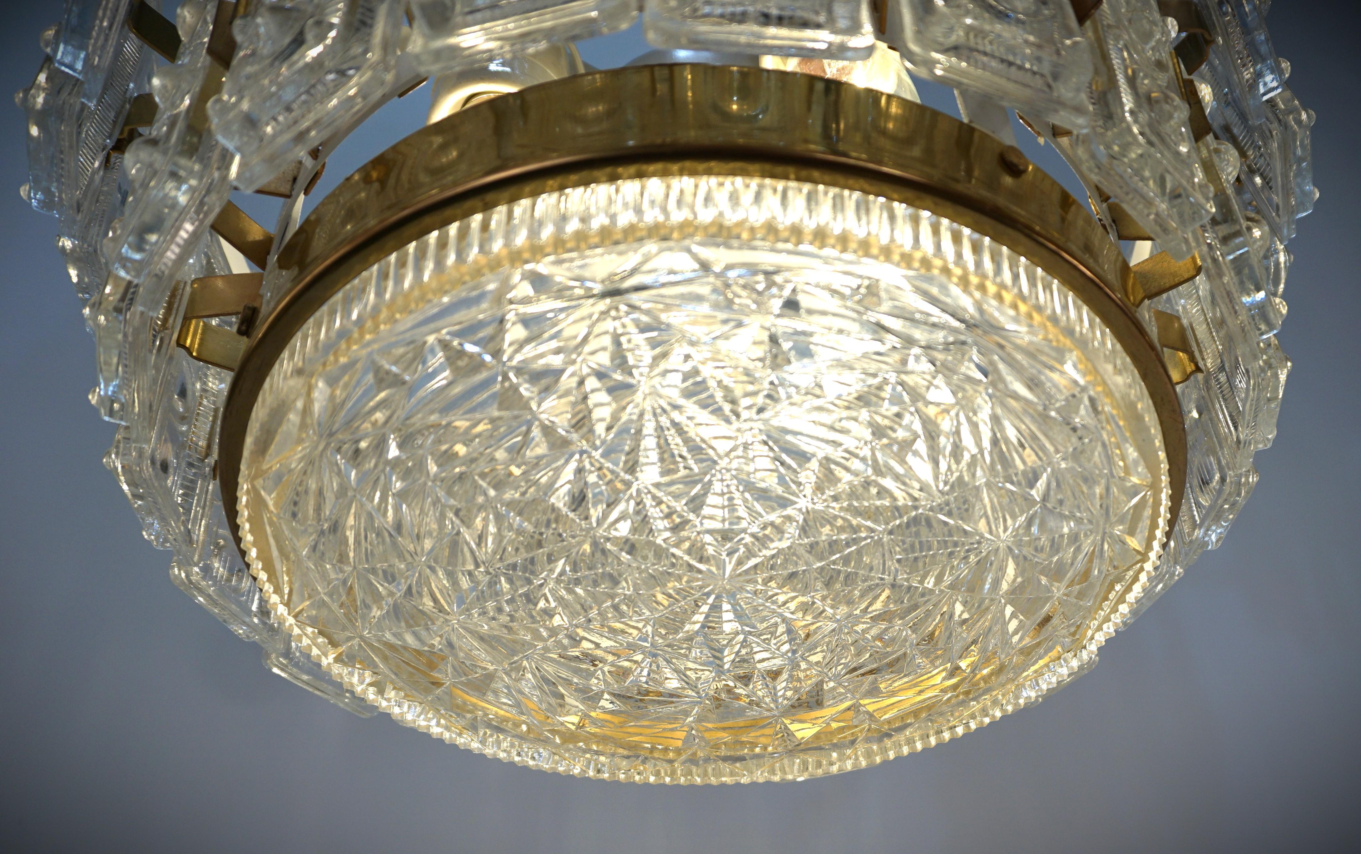 Late 20th Century German 1970's Glass and bronze Chandelier