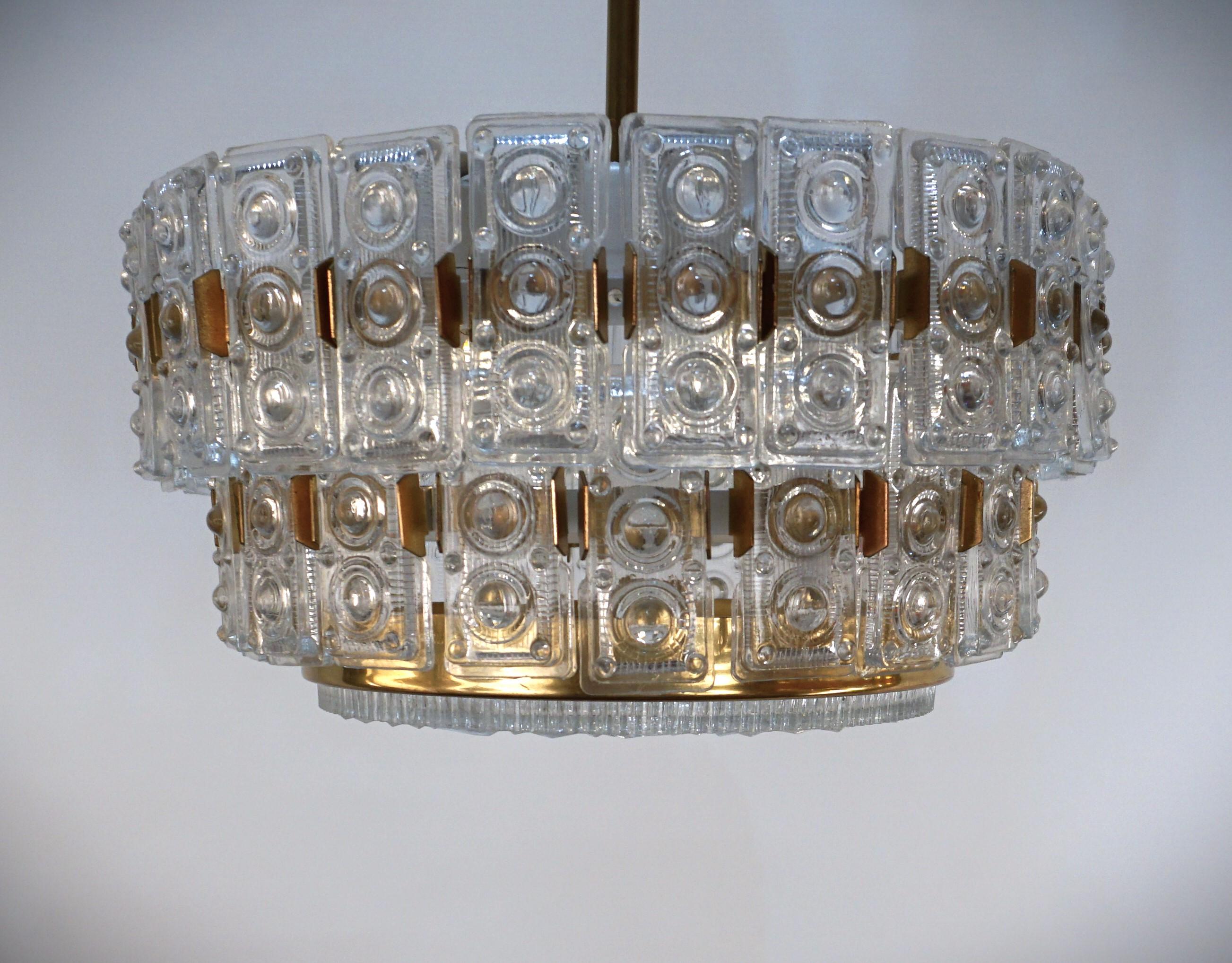 German 1970's Glass and bronze Chandelier 2