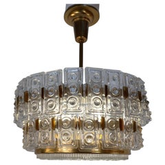 German 1970's Glass and bronze Chandelier