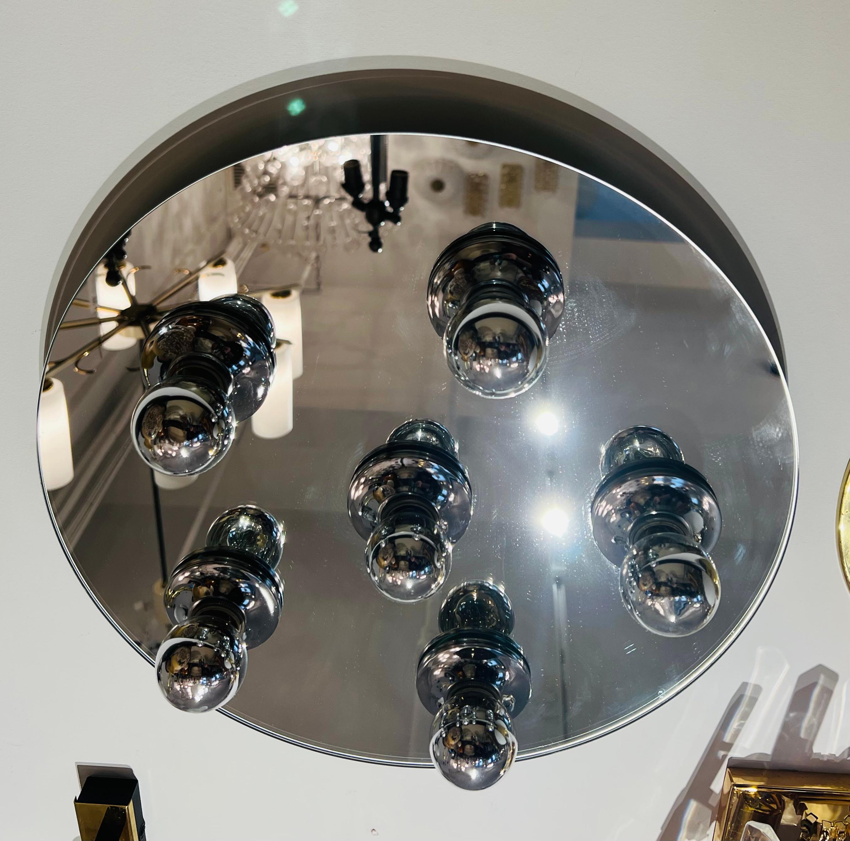 German 1970s Space Age Mirrored Flush Light In Excellent Condition In New York, NY