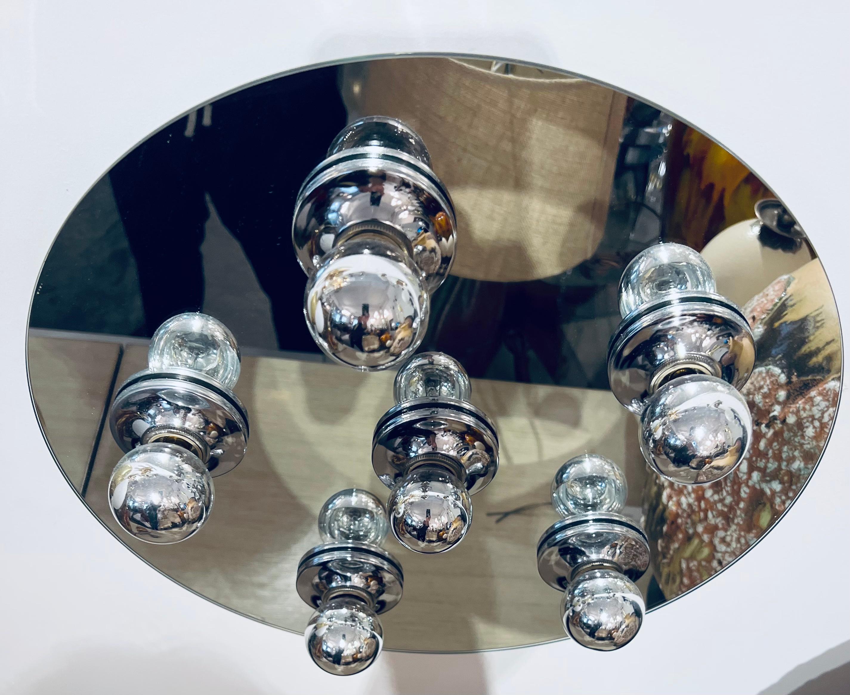 German 1970s Space Age Mirrored Flush Light 1