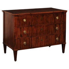 German 19th C. Chest w/Shallow Breakfront Design, Rich Veneer & Brass Hardware