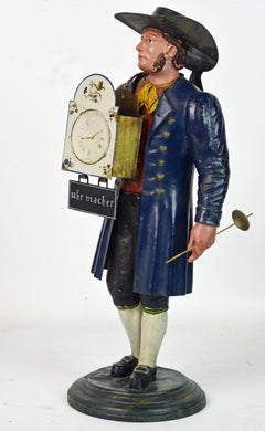 German 19th Century Black Forest Polychrome Painted Tole Figure of a Clock Maker