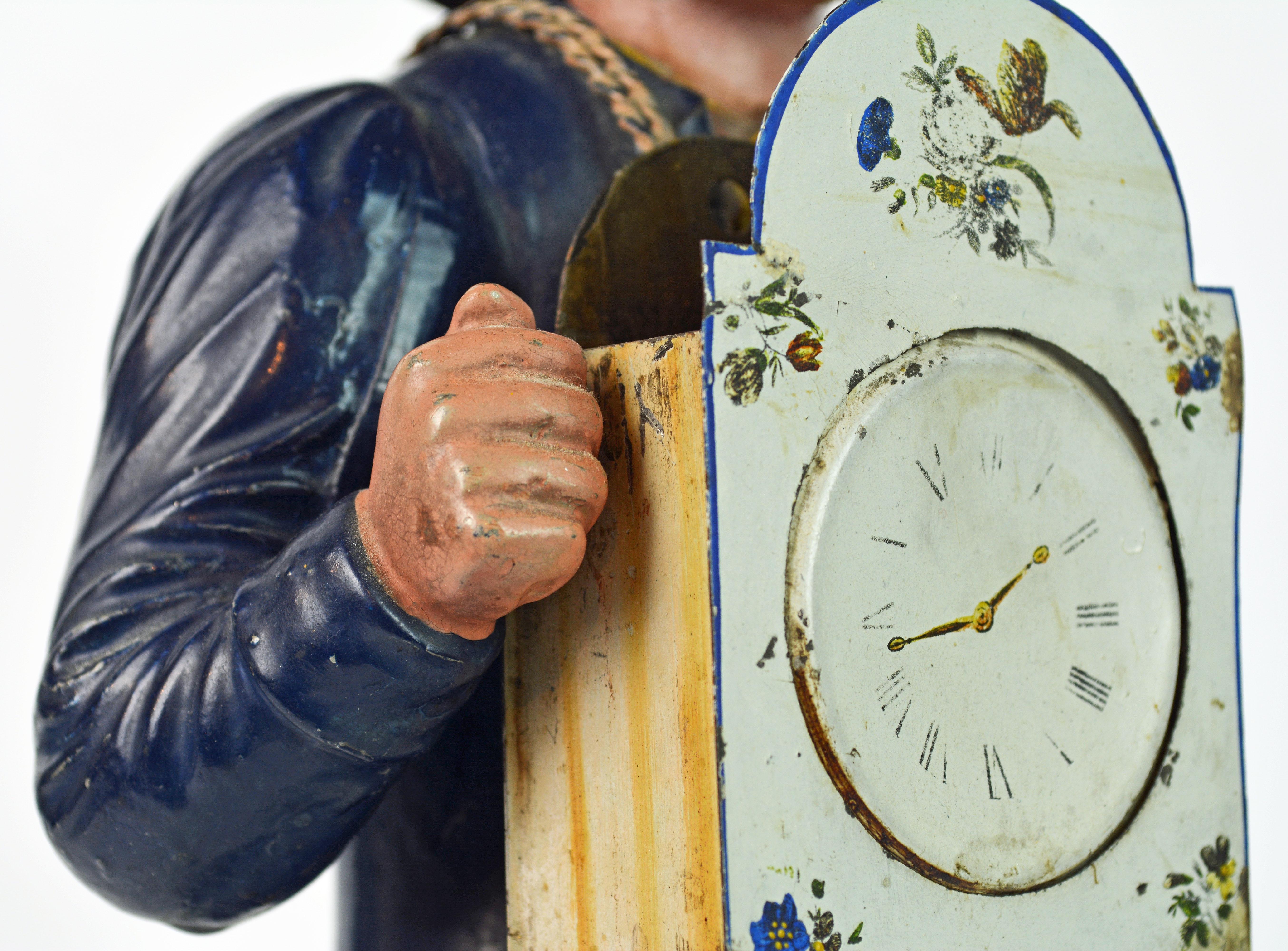 German 19th Century Black Forest Polychrome Painted Tole Figure of a Clock Maker 2