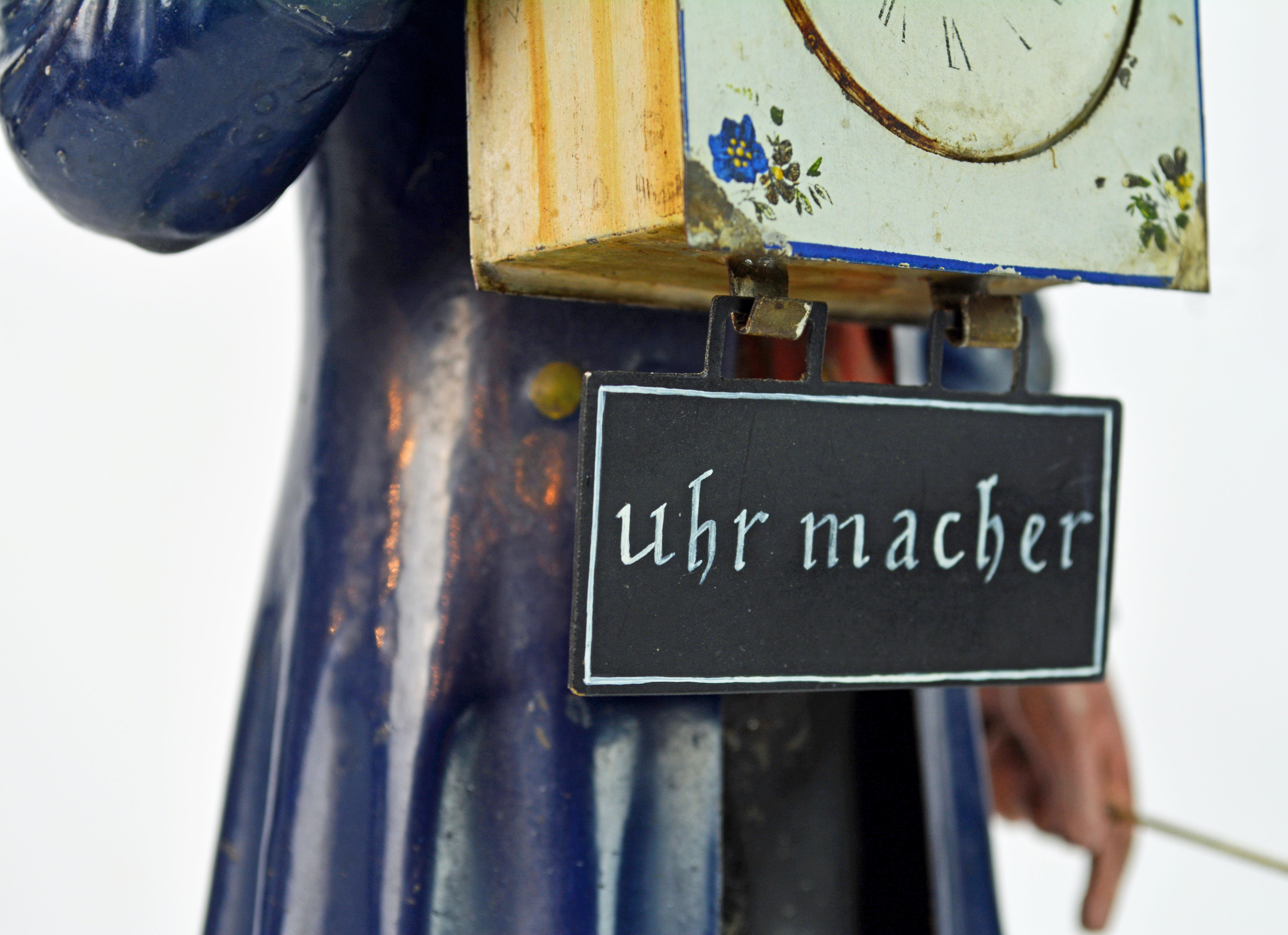 German 19th Century Black Forest Polychrome Painted Tole Figure of a Clock Maker 3